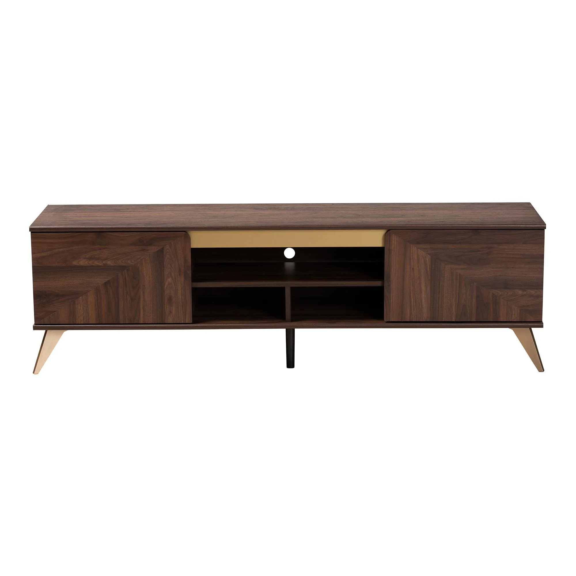 Baxton Studio Graceland Mid-Century Modern Transitional Walnut Brown Finished Wood 2-Door TV Stand - Image 4