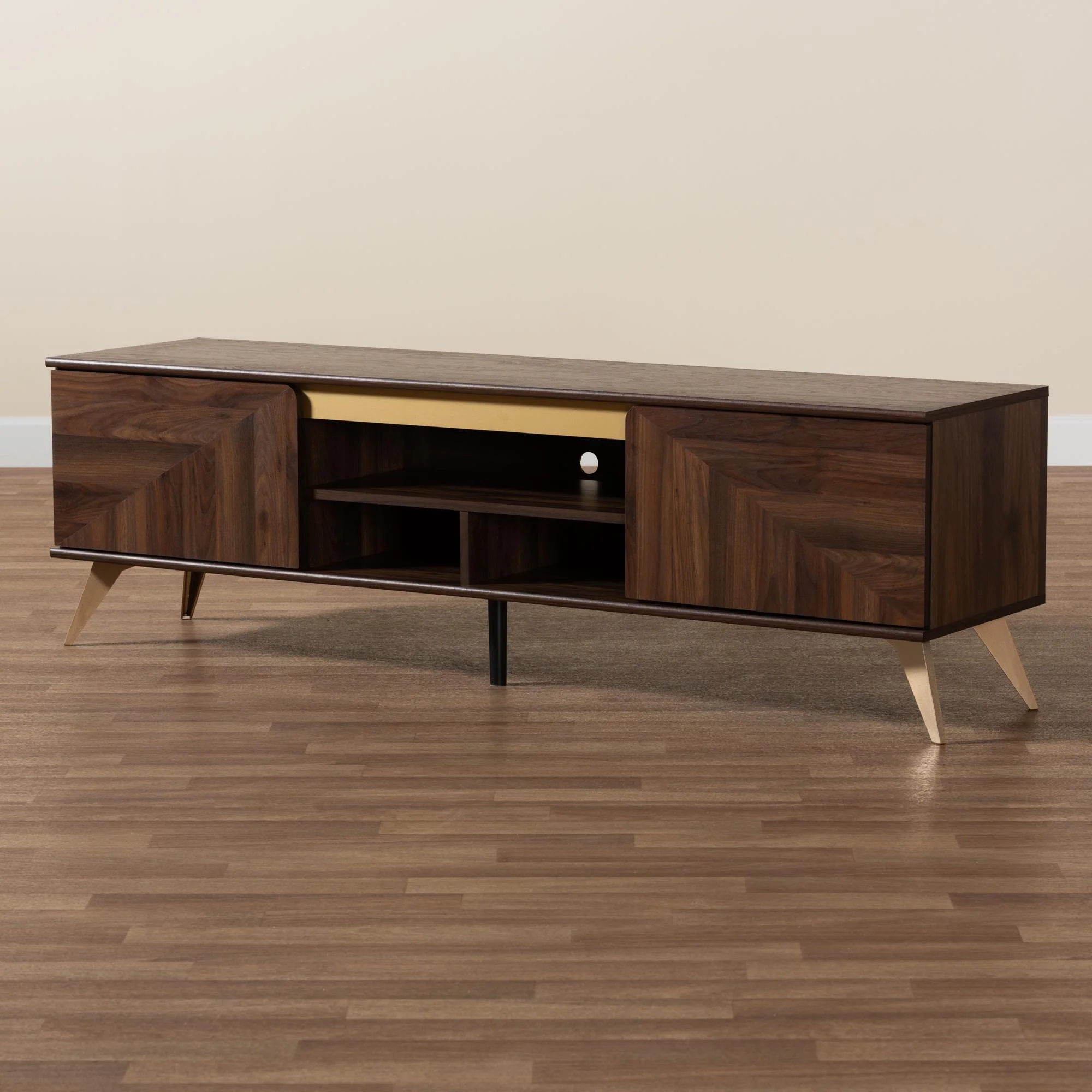 Baxton Studio Graceland Mid-Century Modern Transitional Walnut Brown Finished Wood 2-Door TV Stand - Image 9