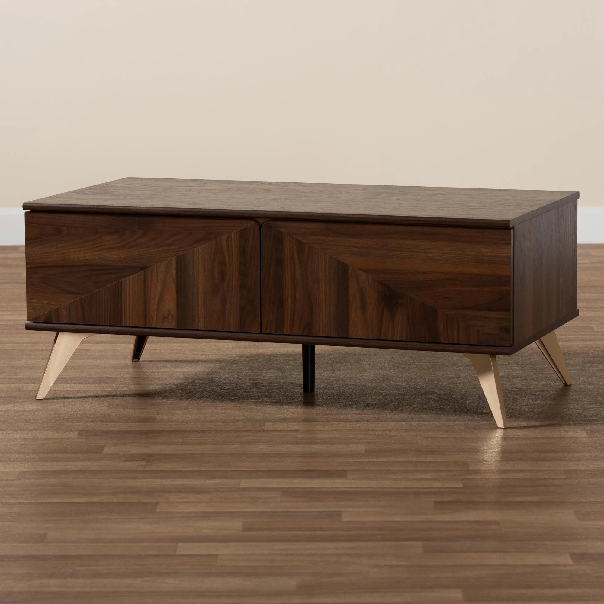 Baxton Studio Graceland Mid-Century Modern Transitional Walnut Brown Finished Wood 2-Drawer Coffee Table - Image 3