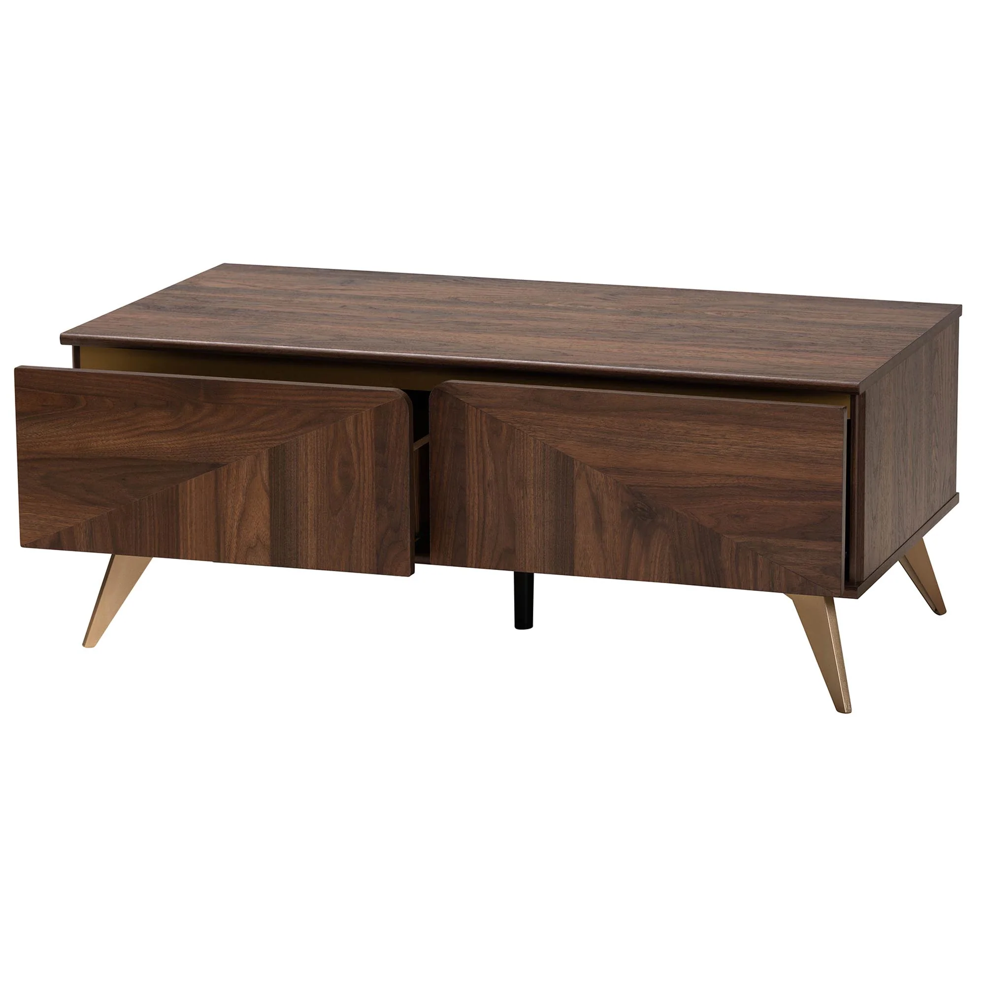 Baxton Studio Graceland Mid-Century Modern Transitional Walnut Brown Finished Wood 2-Drawer Coffee Table - Image 6