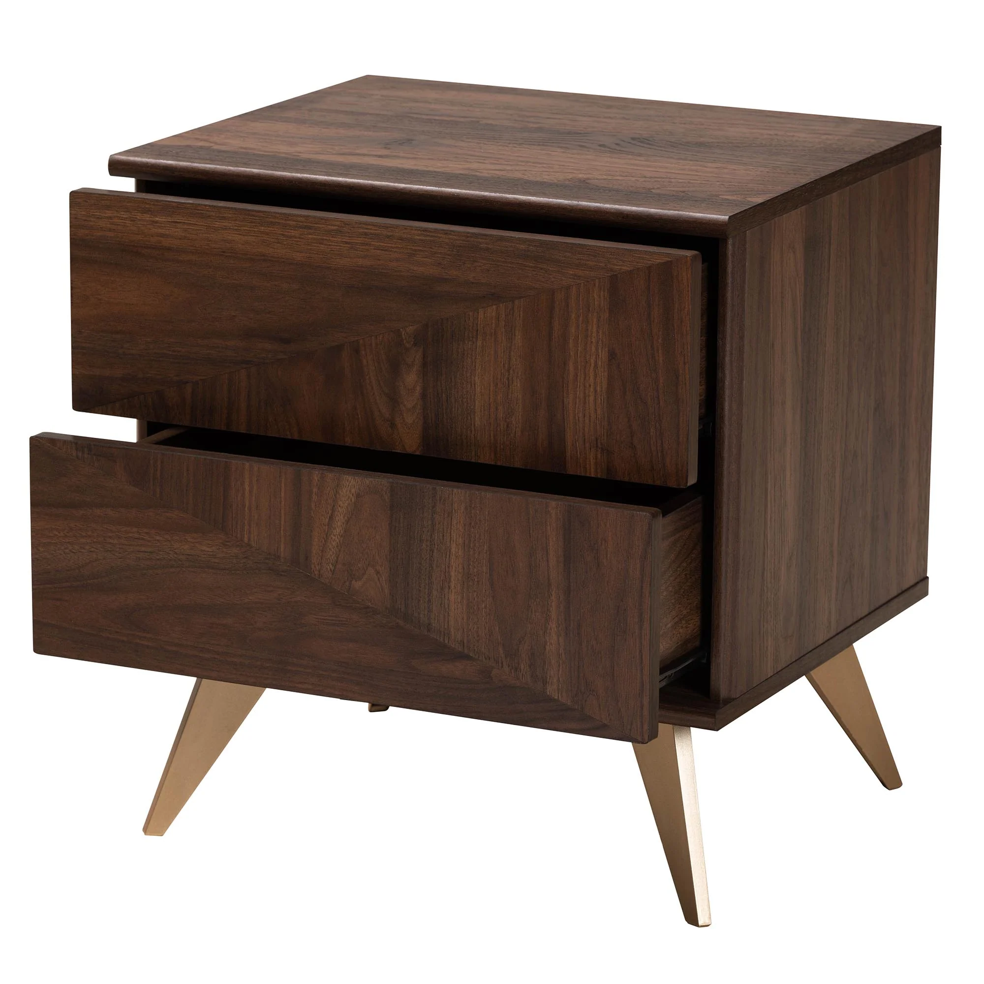 Baxton Studio Graceland Mid-Century Modern Transitional Walnut Brown Finished Wood 2-Drawer Nightstand - Image 3