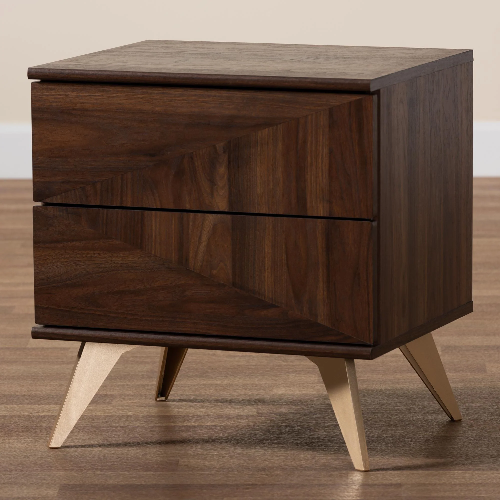 Baxton Studio Graceland Mid-Century Modern Transitional Walnut Brown Finished Wood 2-Drawer Nightstand - Image 9