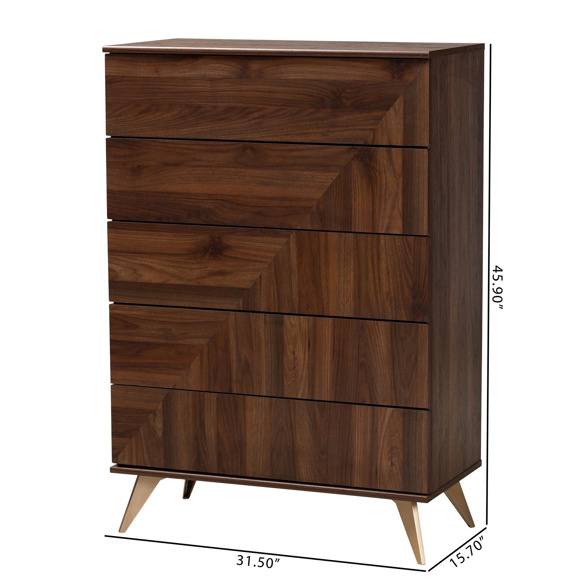 Baxton Studio Graceland Mid-Century Modern Transitional Walnut Brown Finished Wood 5-Drawer Storage Chest - Image 10