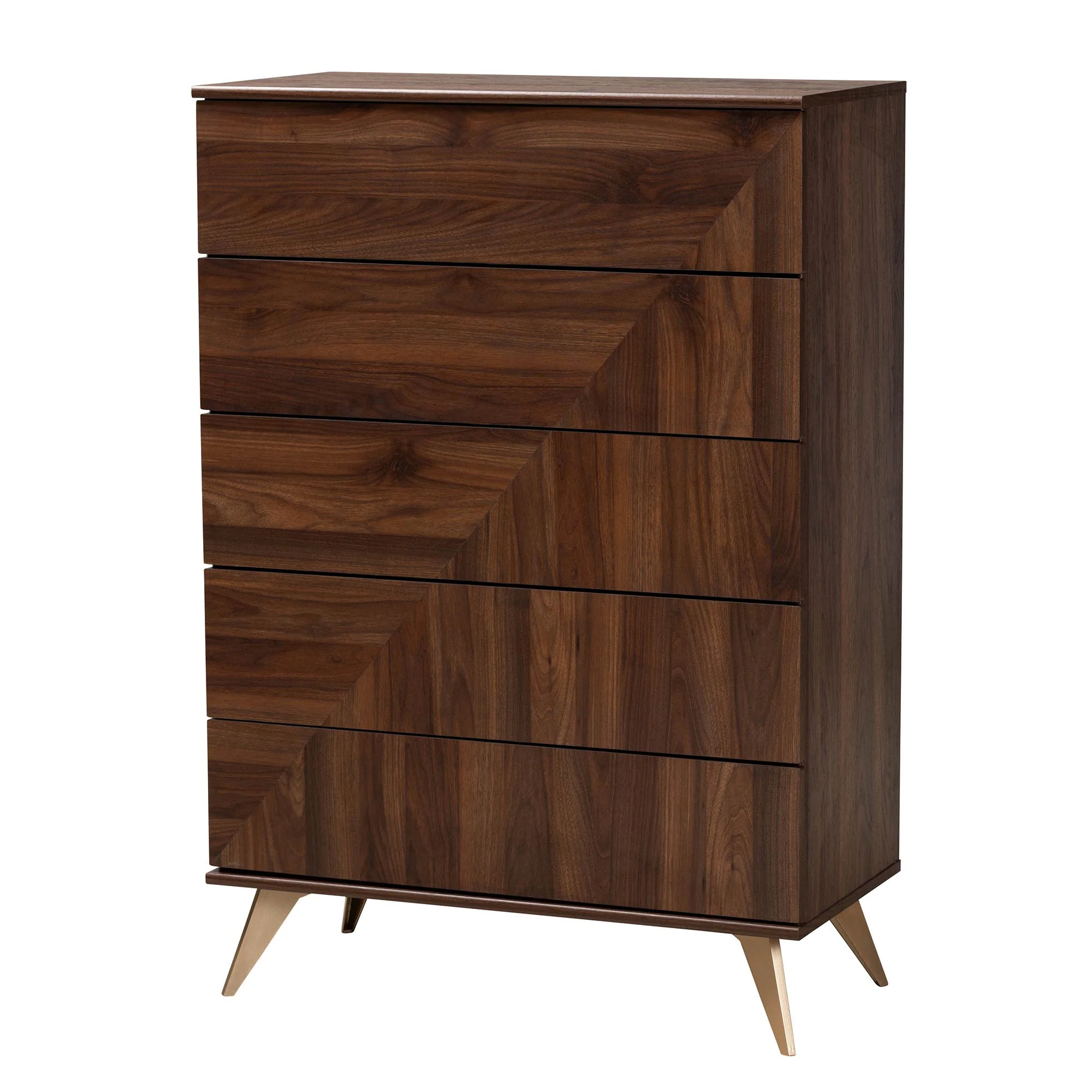 Baxton Studio Graceland Mid-Century Modern Transitional Walnut Brown Finished Wood 5-Drawer Storage Chest - Image 2