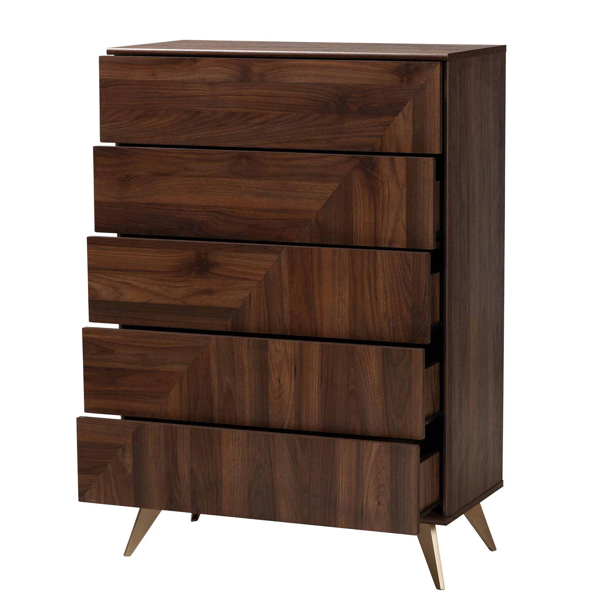 Baxton Studio Graceland Mid-Century Modern Transitional Walnut Brown Finished Wood 5-Drawer Storage Chest - Image 3