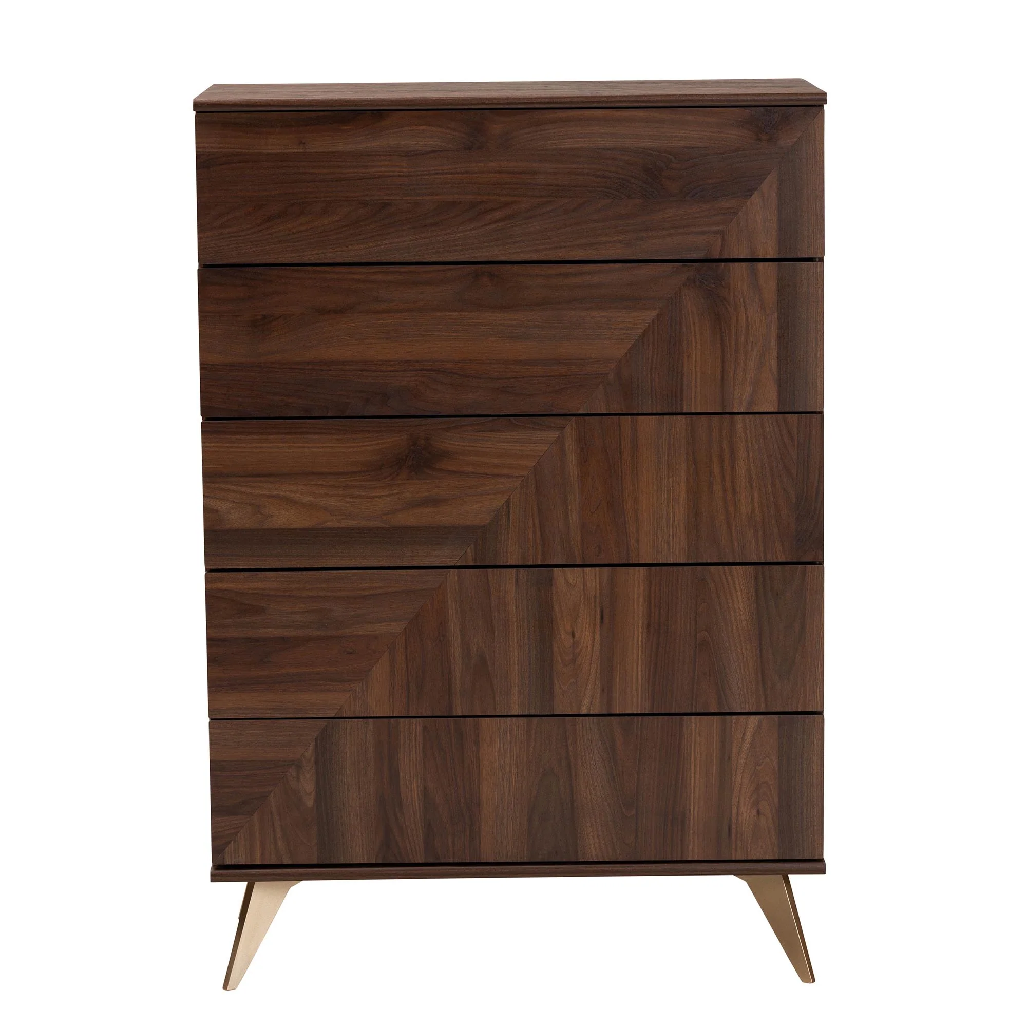 Baxton Studio Graceland Mid-Century Modern Transitional Walnut Brown Finished Wood 5-Drawer Storage Chest - Image 4