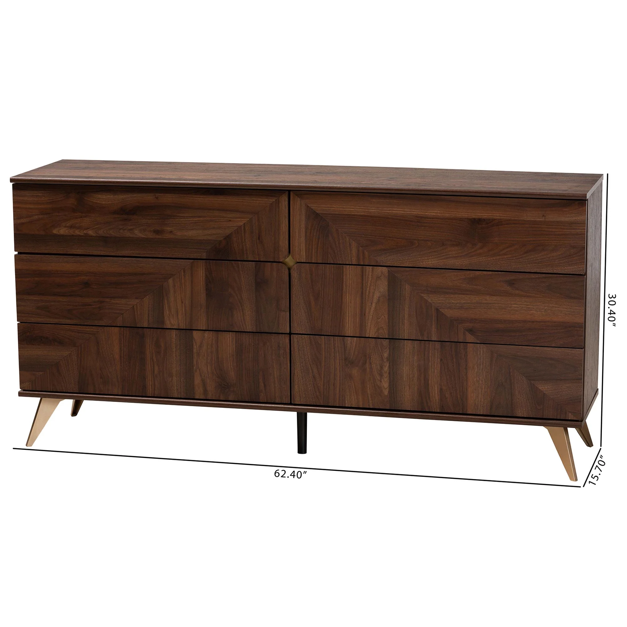 Baxton Studio Graceland Mid-Century Modern Transitional Walnut Brown Finished Wood 6-Drawer Dresser - Image 10
