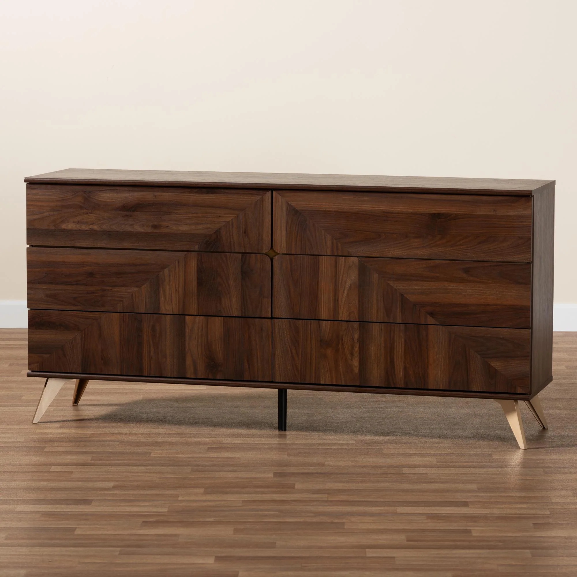 Baxton Studio Graceland Mid-Century Modern Transitional Walnut Brown Finished Wood 6-Drawer Dresser - Image 9