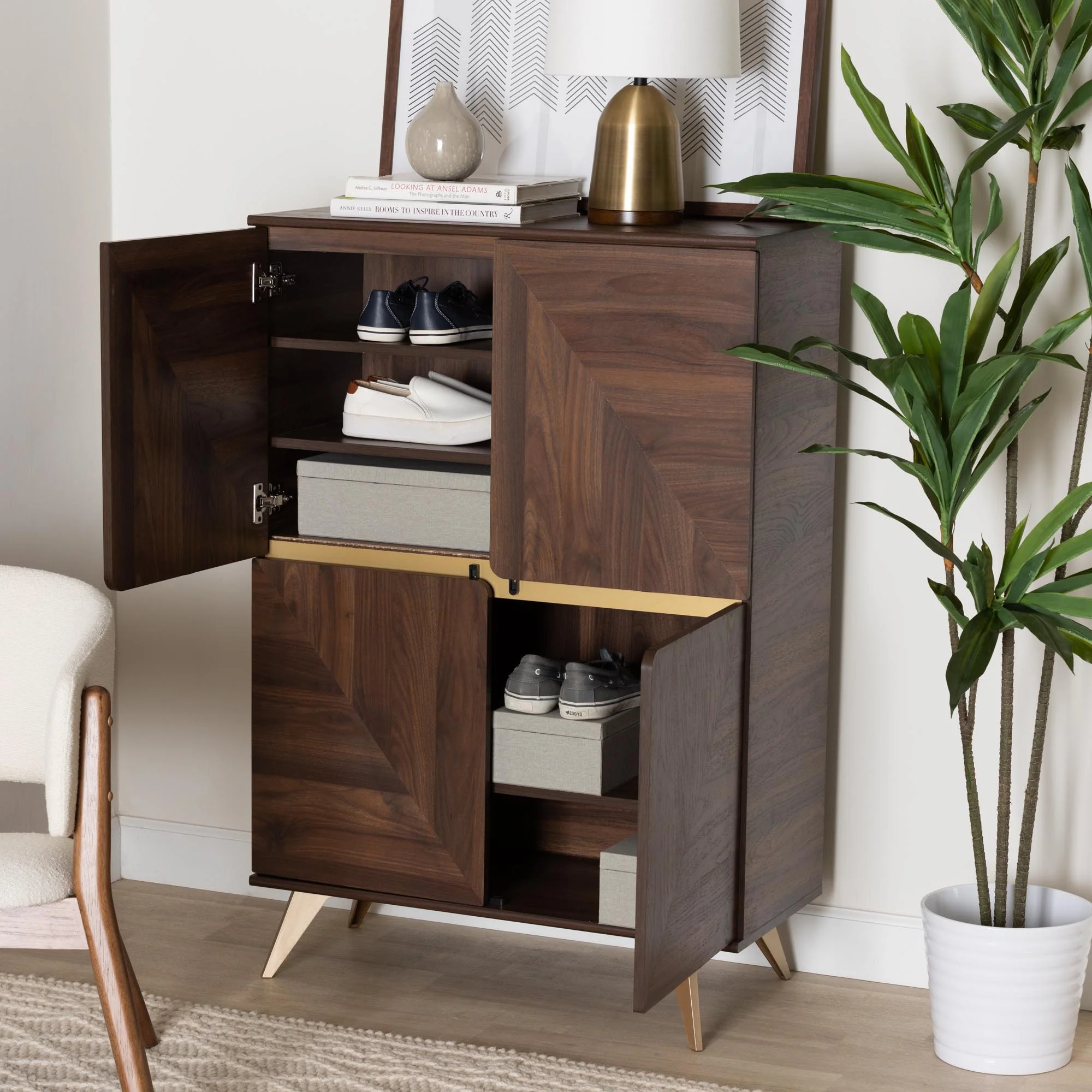 Baxton Studio Graceland Mid-Century Modern Transitional Walnut Brown Finished Wood Shoe Cabinet - Image 9
