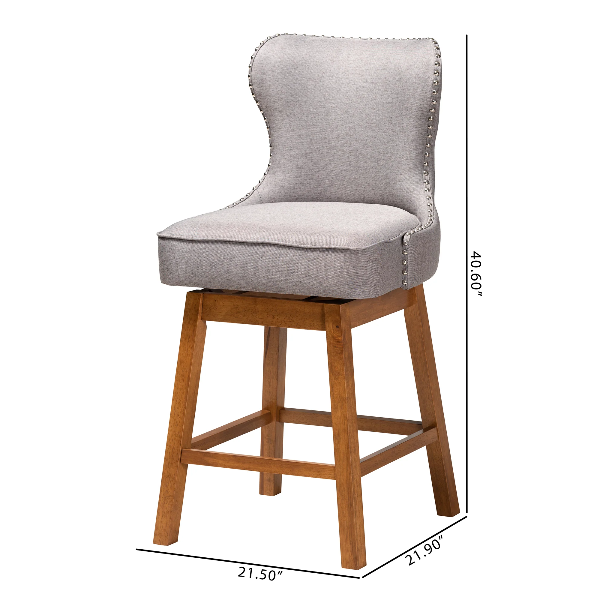 Baxton Studio Gradisca Modern Grey Fabric and Walnut Brown Finished Wood 2-Piece Swivel Counter Stool Set - Image 10