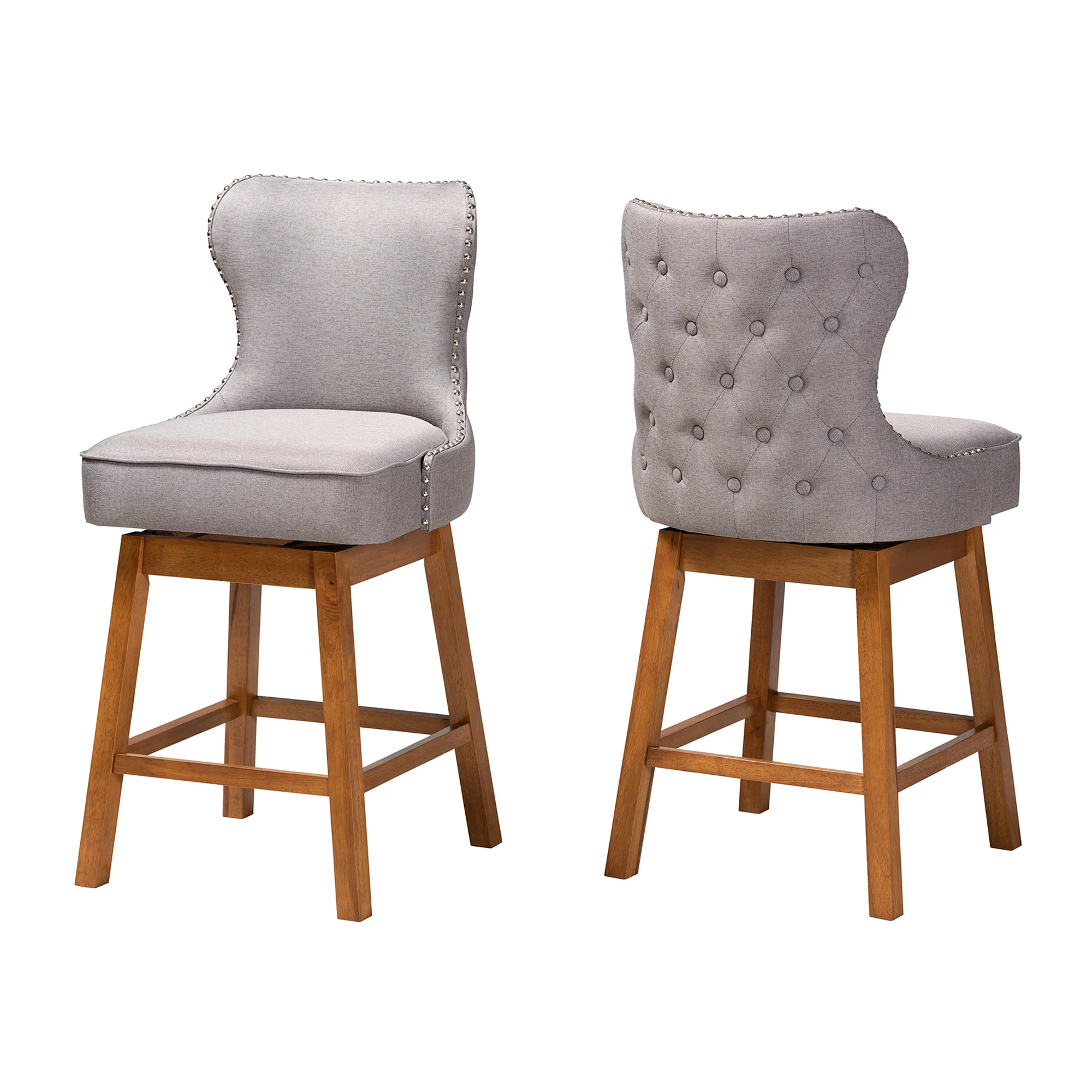 Baxton Studio Gradisca Modern Grey Fabric and Walnut Brown Finished Wood 2-Piece Swivel Counter Stool Set - Image 2