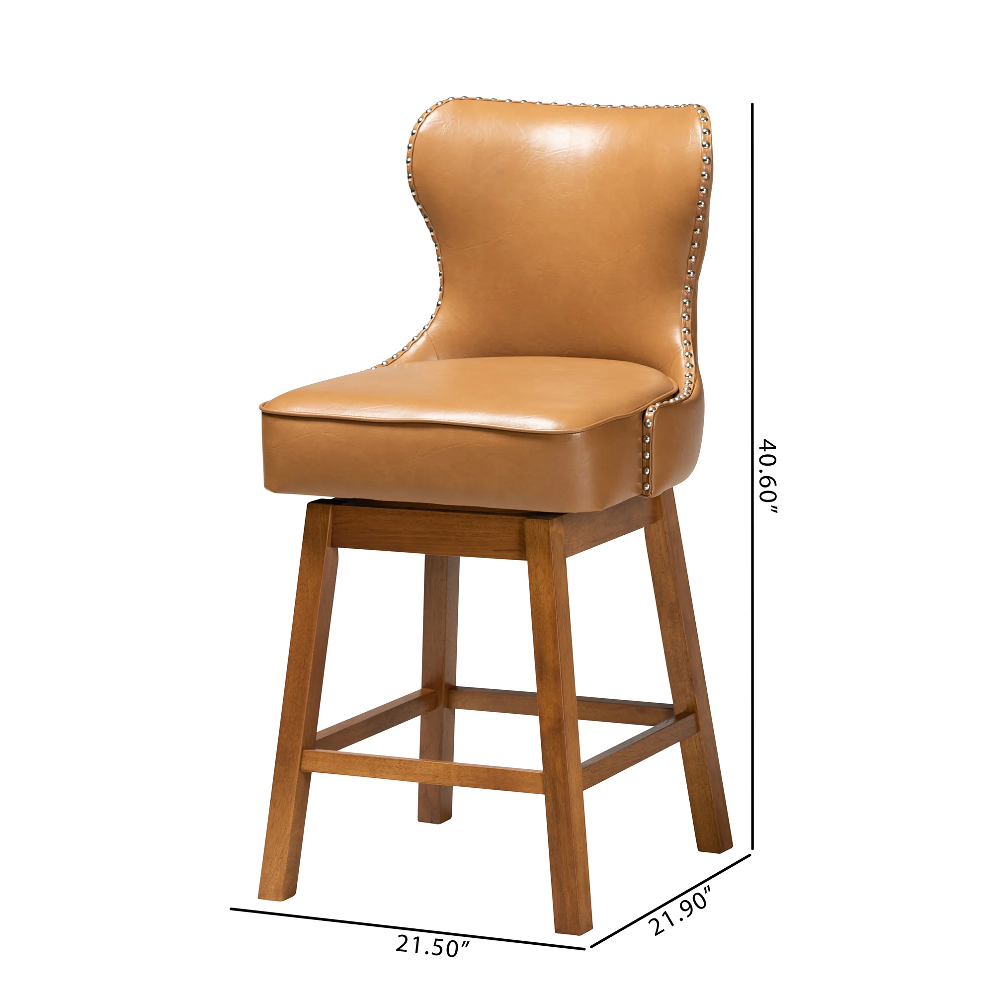 Baxton Studio Gradisca Modern Tan Faux Leather and Walnut Brown Finished Wood 2-Piece Swivel Counter Stool Set - Image 3