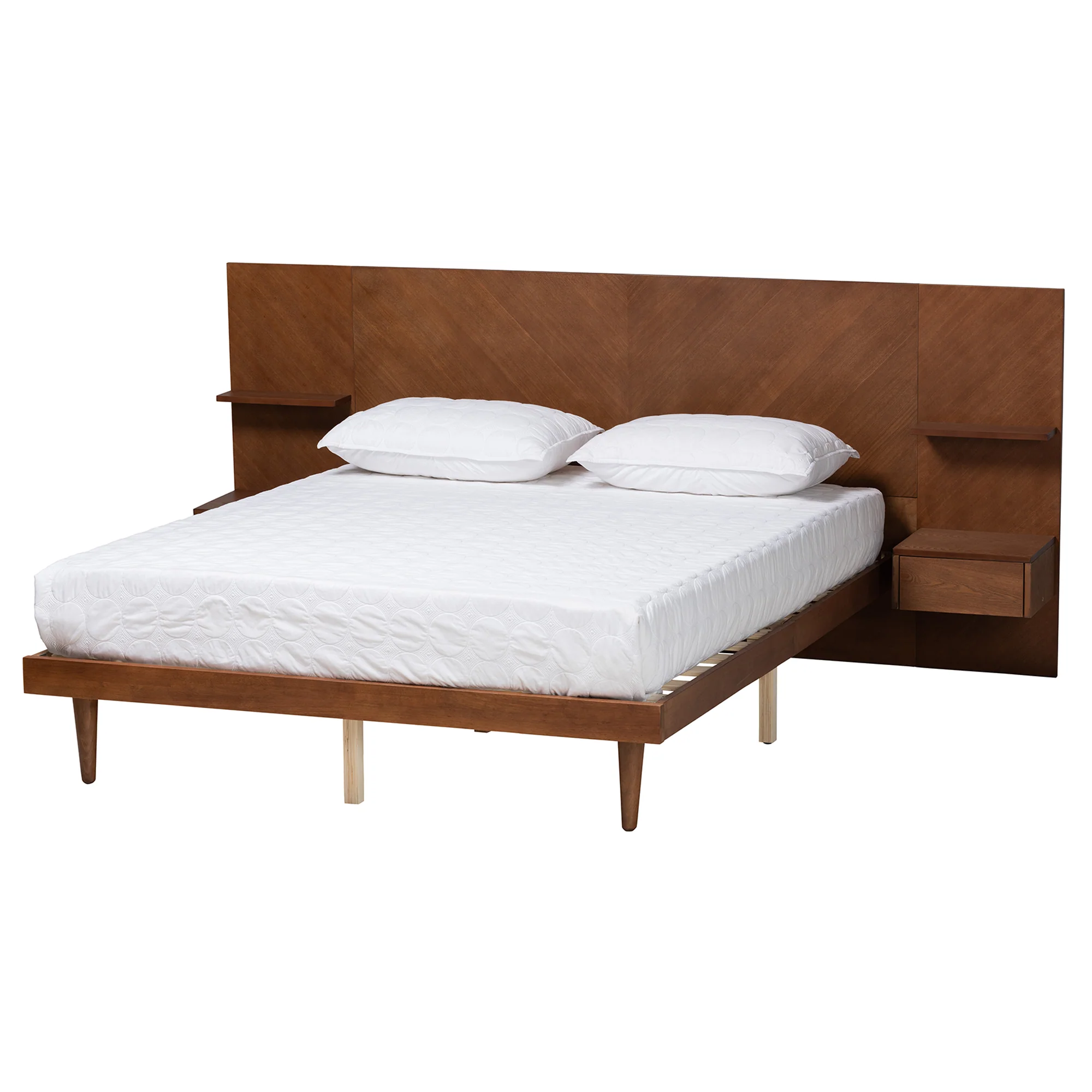 Baxton Studio Graham Mid-Century Modern Transitional Ash Walnut Finished Wood Queen Size Platform Storage Bed with Built-In Nightstands - Image 2
