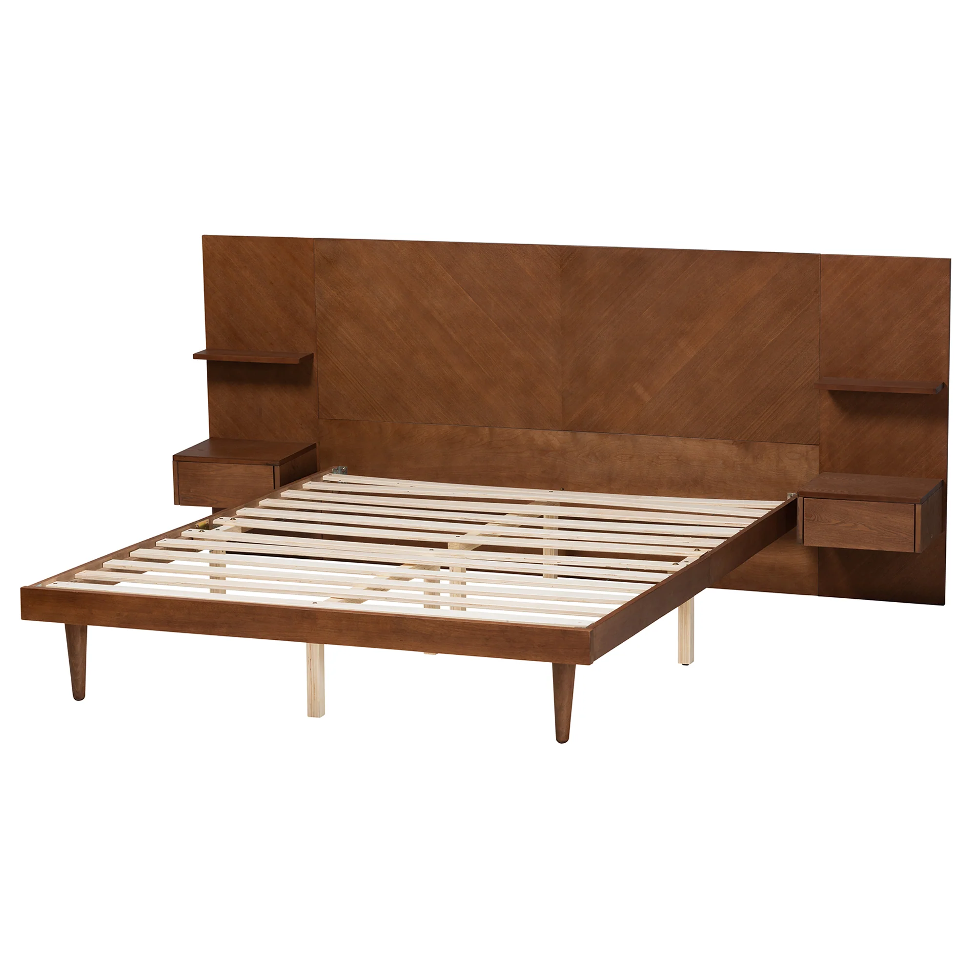 Baxton Studio Graham Mid-Century Modern Transitional Ash Walnut Finished Wood Queen Size Platform Storage Bed with Built-In Nightstands - Image 4