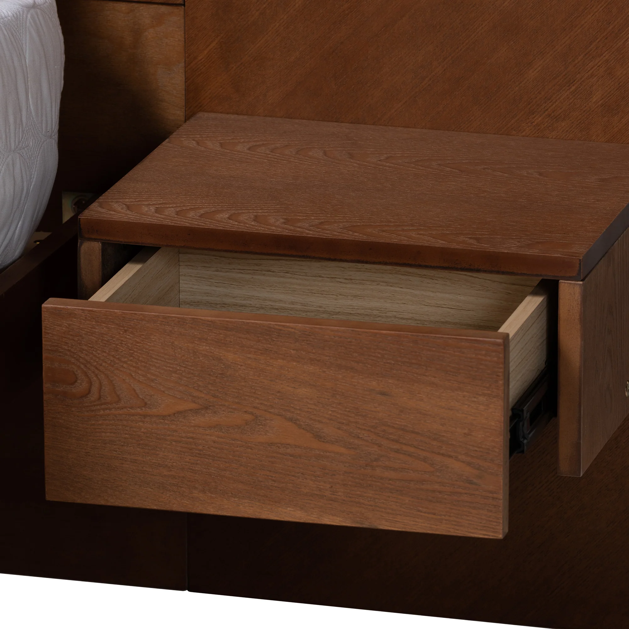 Baxton Studio Graham Mid-Century Modern Transitional Ash Walnut Finished Wood Queen Size Platform Storage Bed with Built-In Nightstands - Image 7