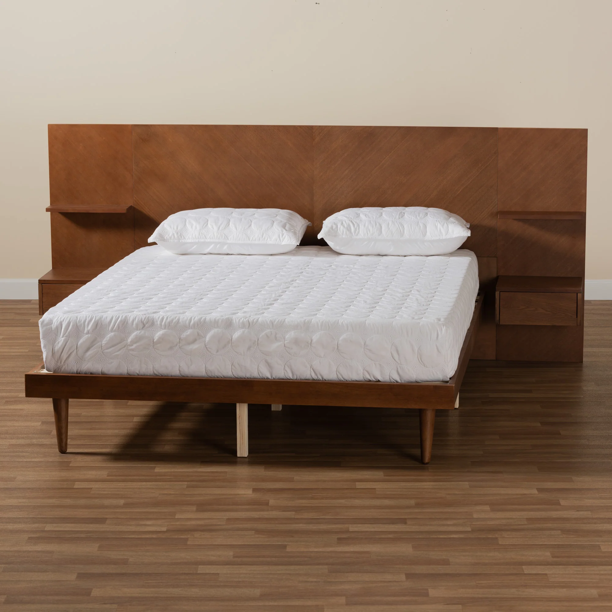Baxton Studio Graham Mid-Century Modern Transitional Ash Walnut Finished Wood Queen Size Platform Storage Bed with Built-In Nightstands - Image 9