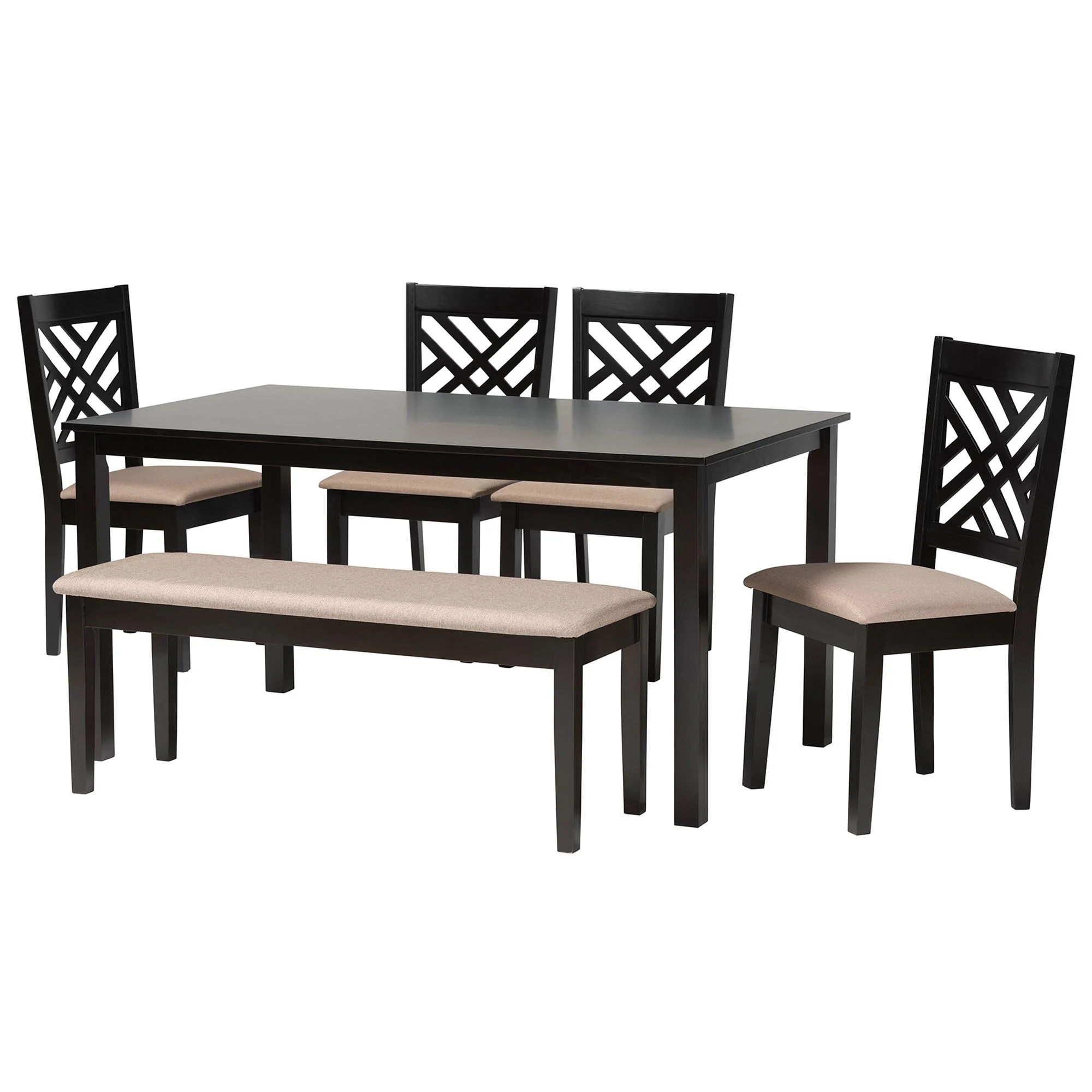 Baxton Studio Gustavo Modern Sand Fabric and Walnut Brown Finished Wood 6-Piece Dining Set - Image 2