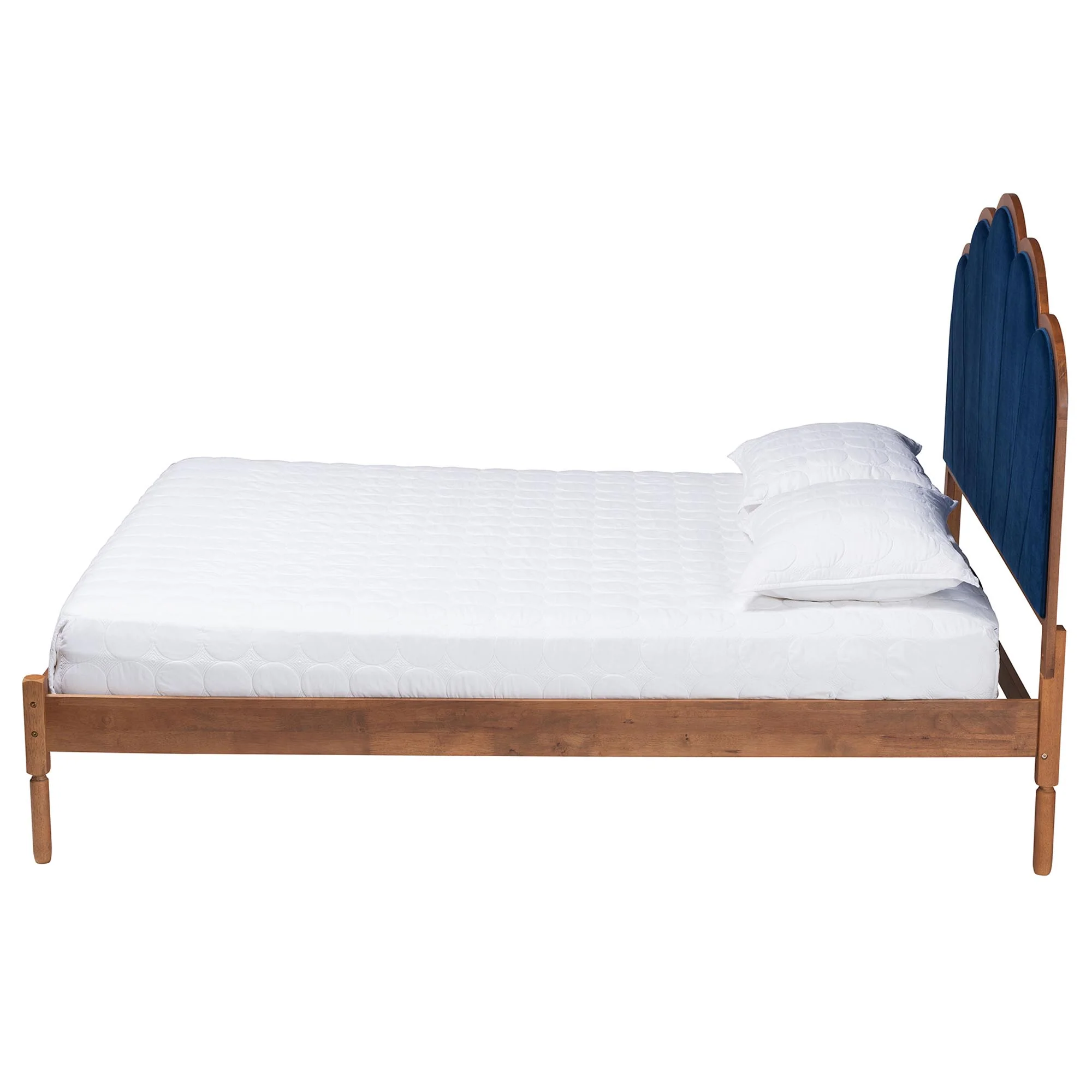 Baxton Studio Hadria Mid-Century Modern Navy Blue Velvet and Walnut Brown Finished Wood Queen Size Platform Bed - Image 3
