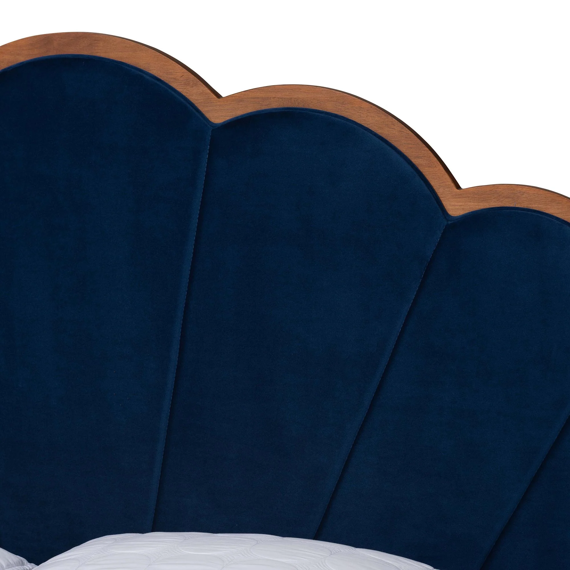 Baxton Studio Hadria Mid-Century Modern Navy Blue Velvet and Walnut Brown Finished Wood Queen Size Platform Bed - Image 5