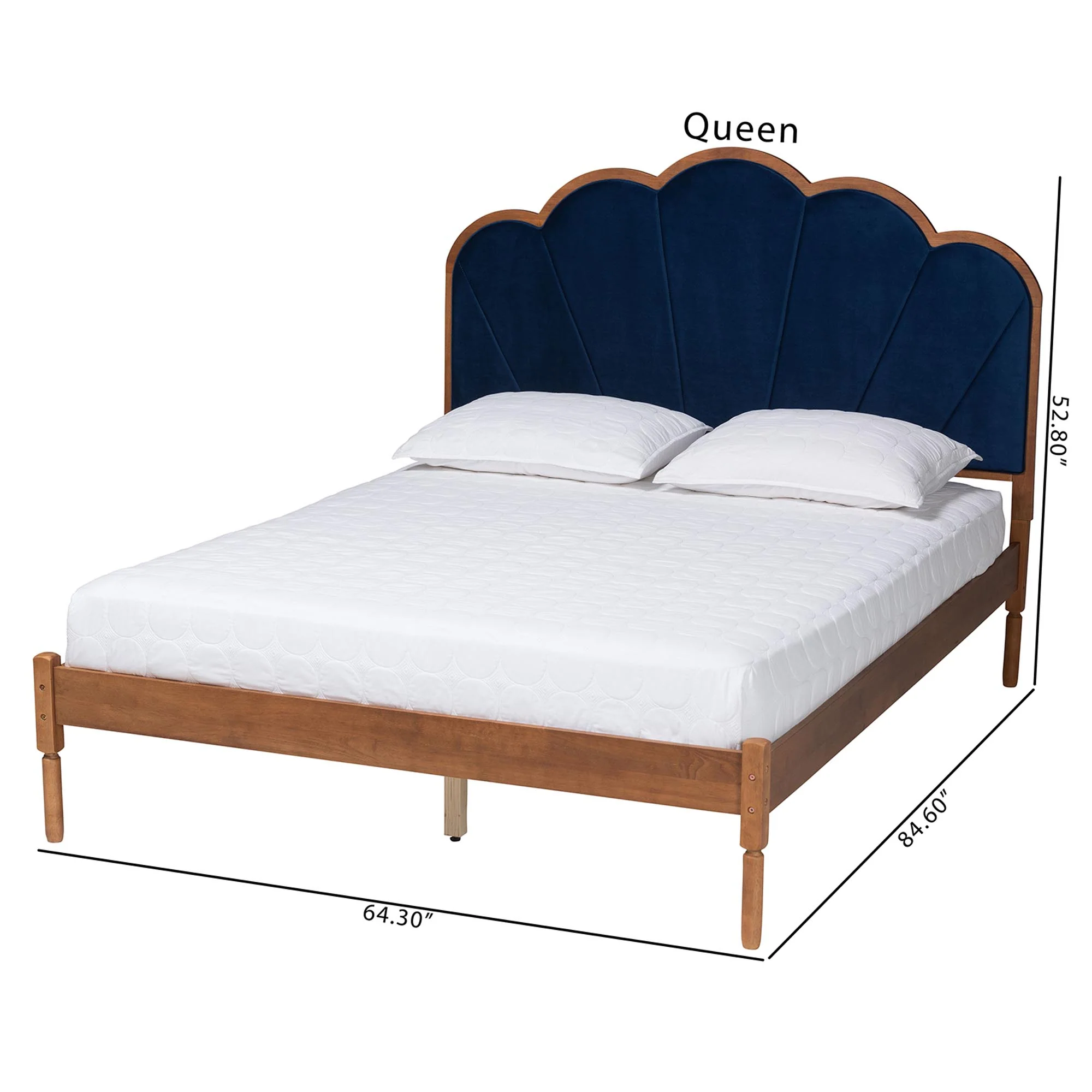 Baxton Studio Hadria Mid-Century Modern Navy Blue Velvet and Walnut Brown Finished Wood Queen Size Platform Bed - Image 8