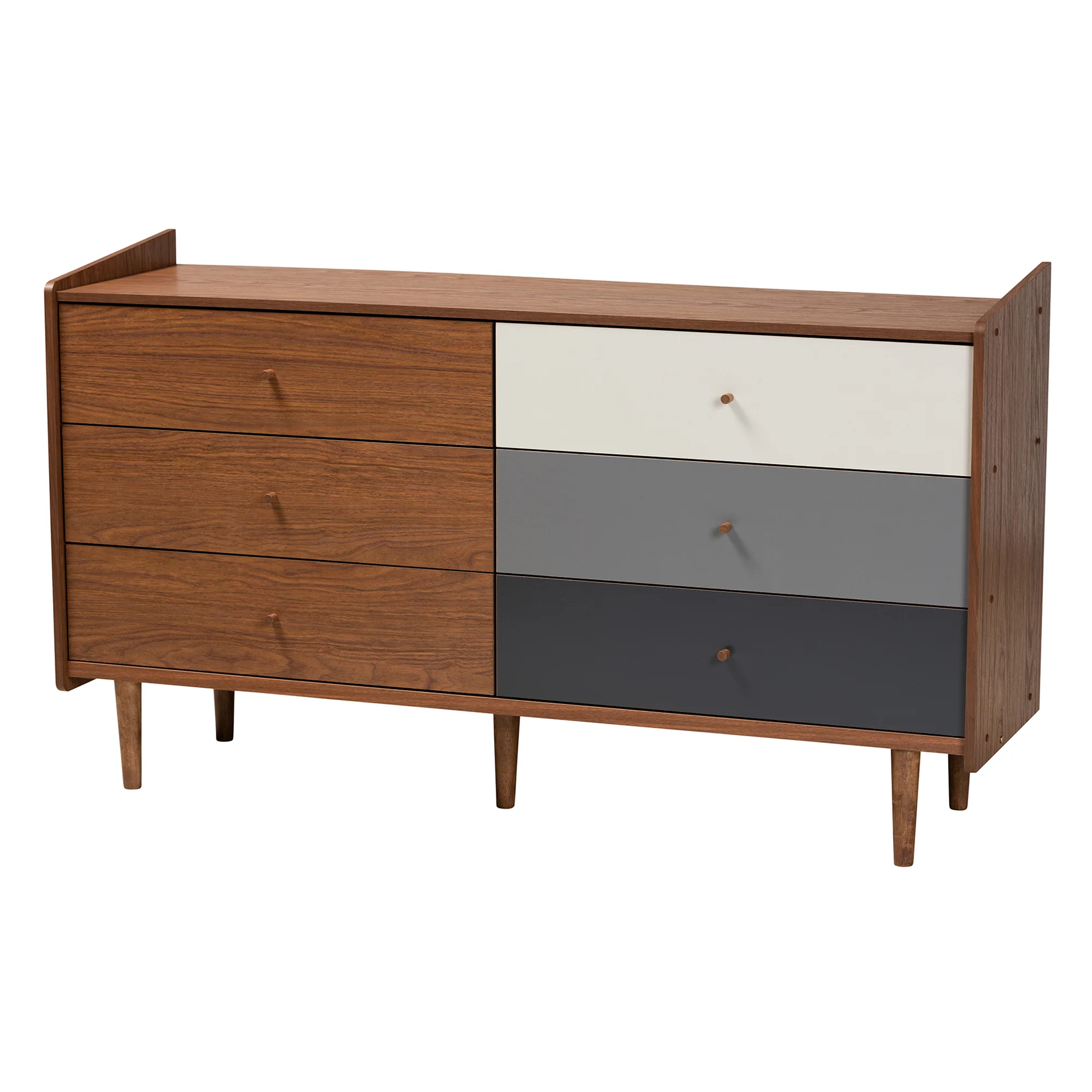Baxton Studio Halden Mid-Century Modern Multicolor Walnut Brown and Grey Gradient Finished Wood 3-Piece Storage Set - Image 7