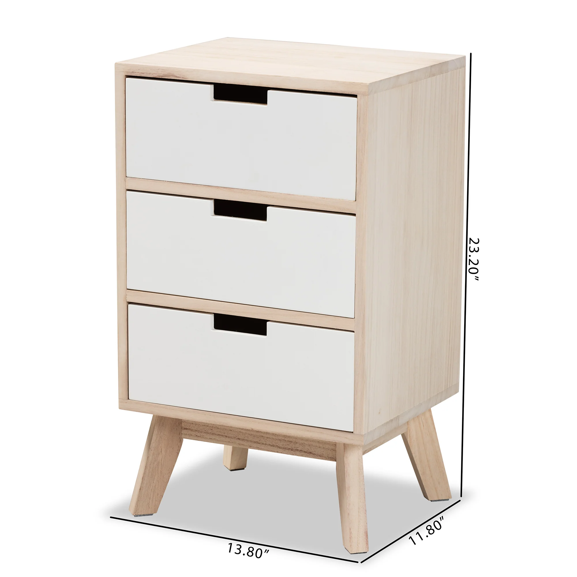 Baxton Studio Halian Mid-Century Modern Two-Tone White and Light Brown Finished Wood 3-Drawer End Table - Image 3