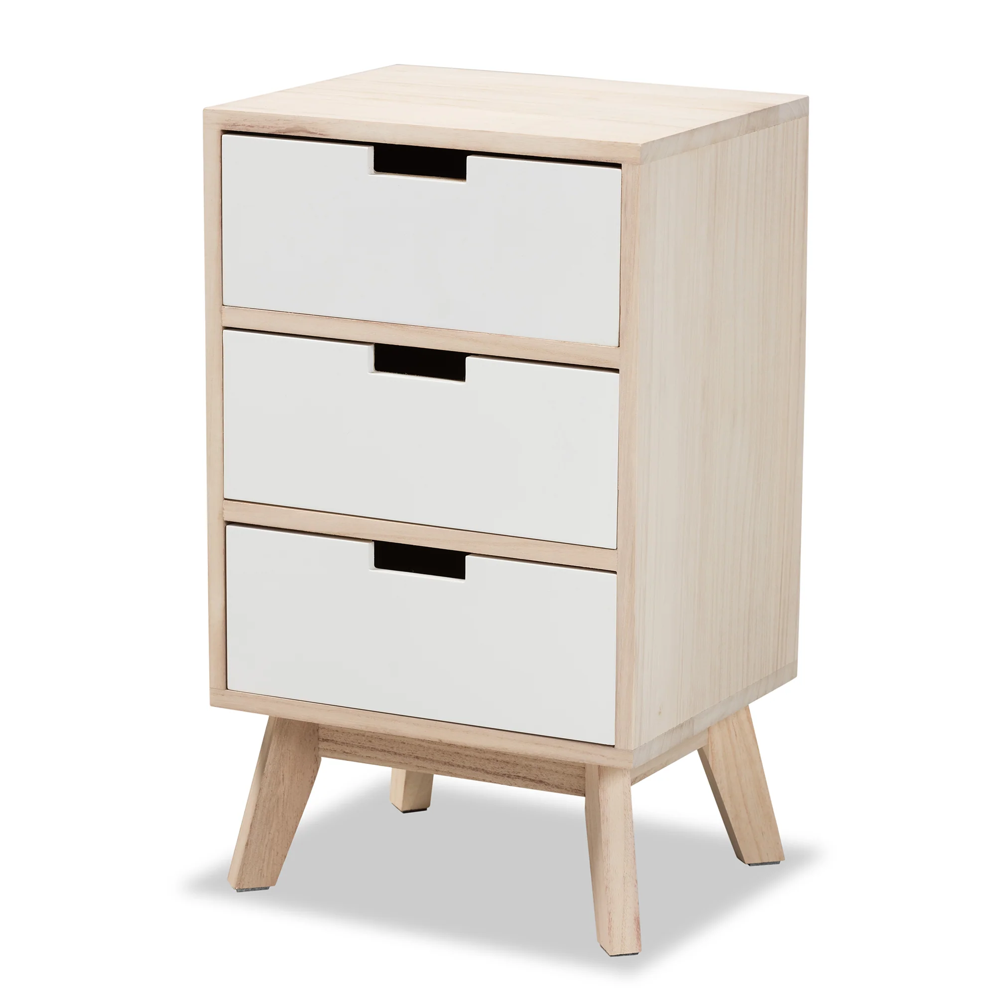 Baxton Studio Halian Mid-Century Modern Two-Tone White and Light Brown Finished Wood 3-Drawer End Table - Image 4