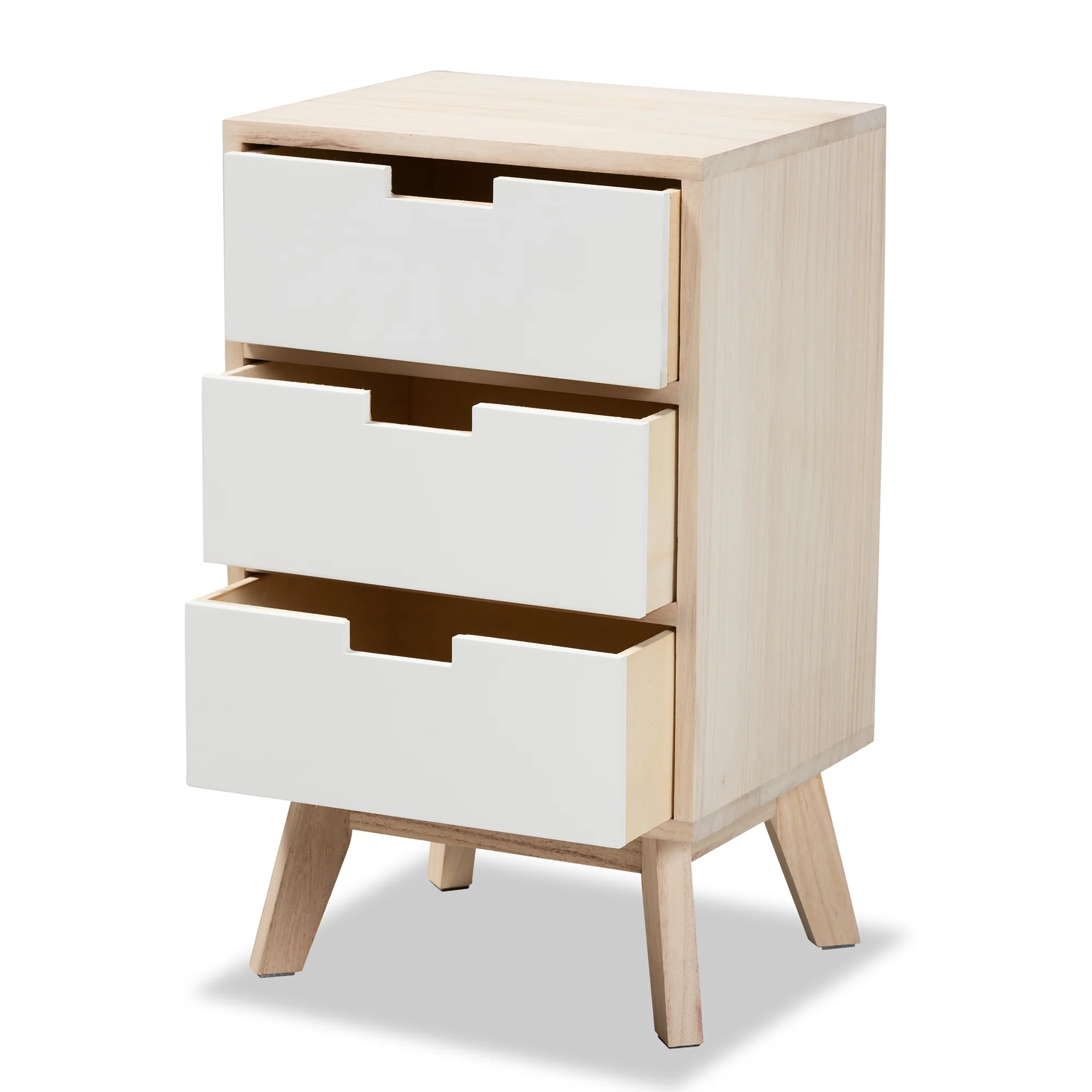 Baxton Studio Halian Mid-Century Modern Two-Tone White and Light Brown Finished Wood 3-Drawer End Table - Image 5