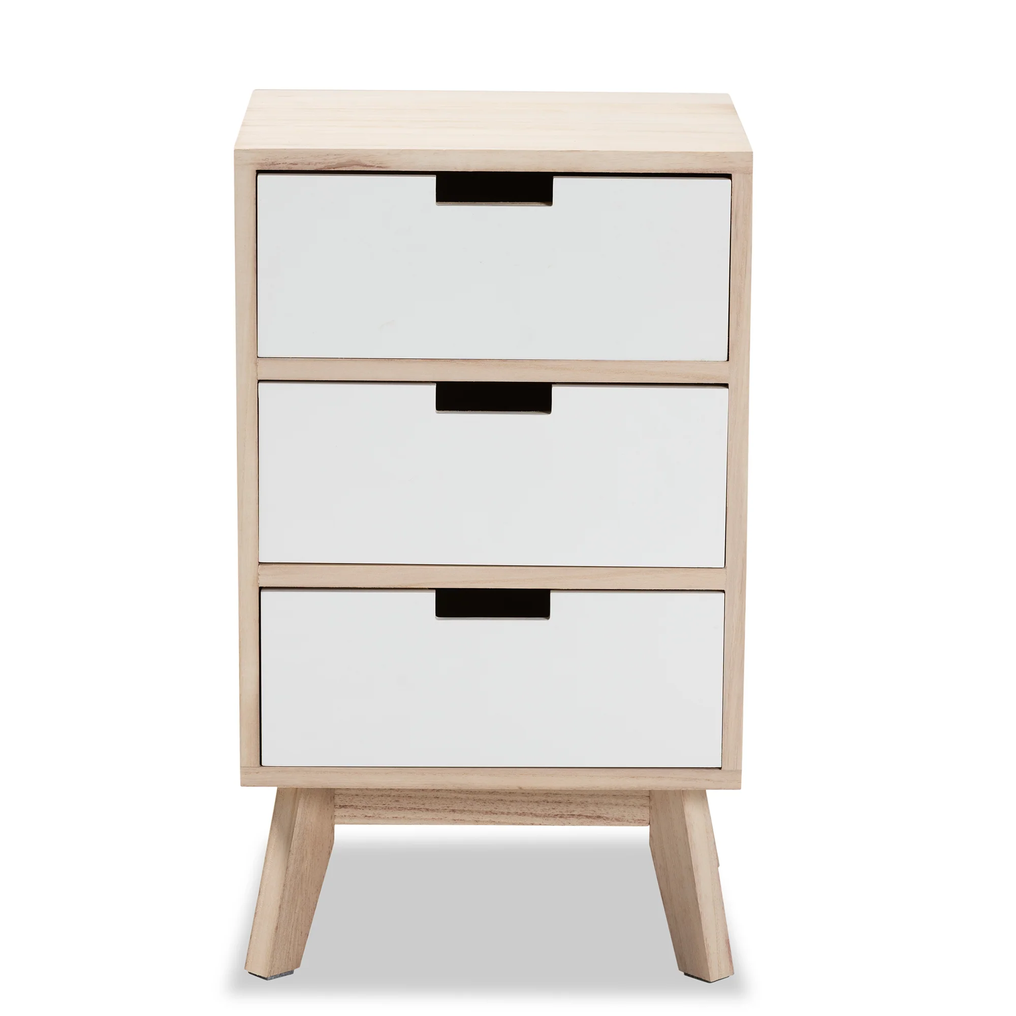 Baxton Studio Halian Mid-Century Modern Two-Tone White and Light Brown Finished Wood 3-Drawer End Table - Image 6