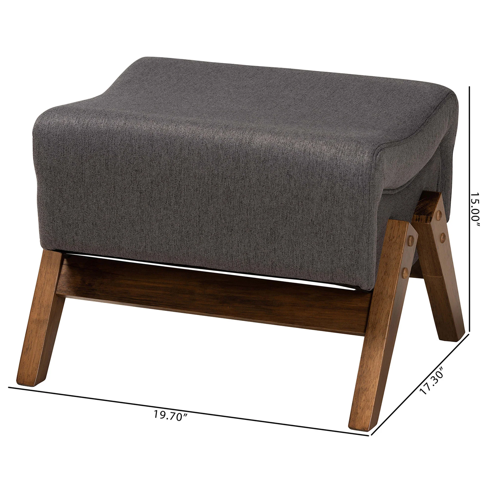 Baxton Studio Hanson Mid-Century Modern Dark Grey Fabric and Walnut Brown Finished Wood Ottoman - Image 2