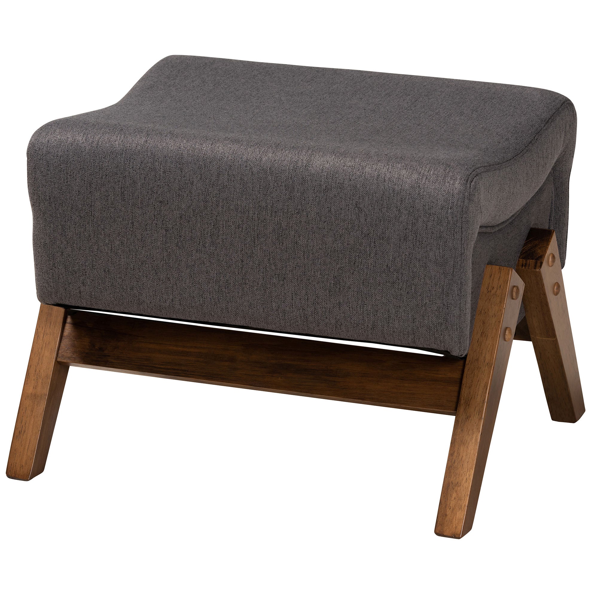 Baxton Studio Hanson Mid-Century Modern Dark Grey Fabric and Walnut Brown Finished Wood Ottoman - Image 3