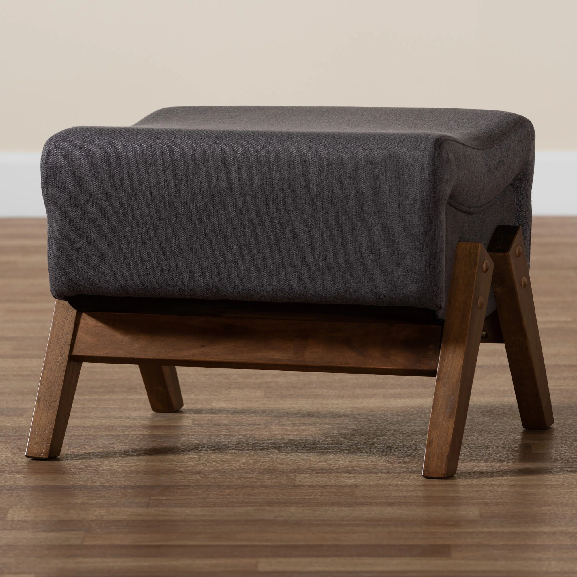 Baxton Studio Hanson Mid-Century Modern Dark Grey Fabric and Walnut Brown Finished Wood Ottoman - Image 8