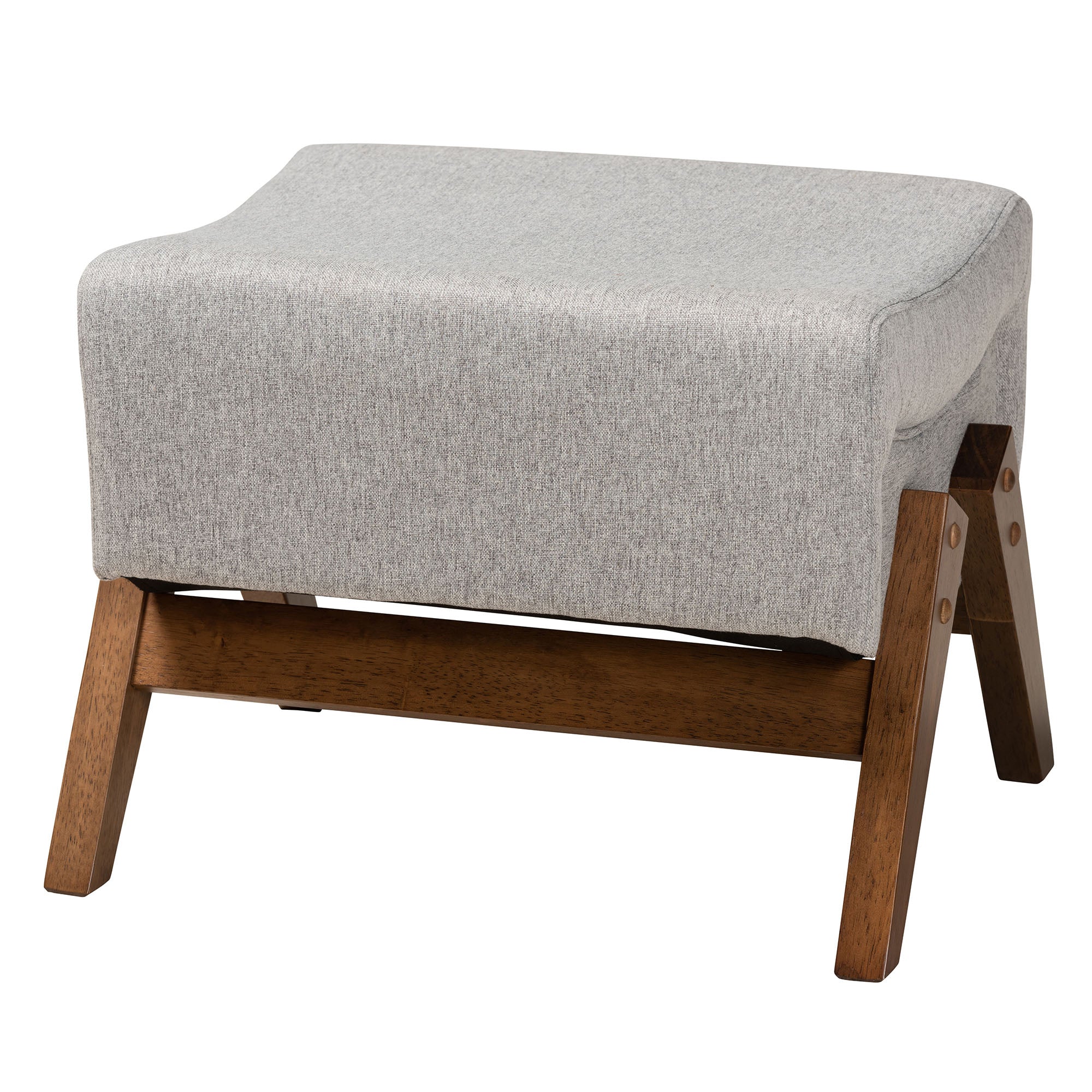 Baxton Studio Hanson Mid-Century Modern Light Grey Fabric and Walnut Brown Finished Wood Ottoman - Image 2