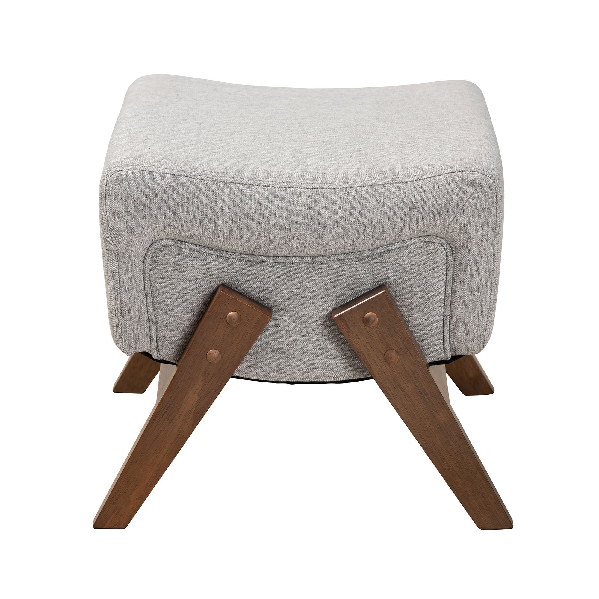 Baxton Studio Hanson Mid-Century Modern Light Grey Fabric and Walnut Brown Finished Wood Ottoman - Image 4