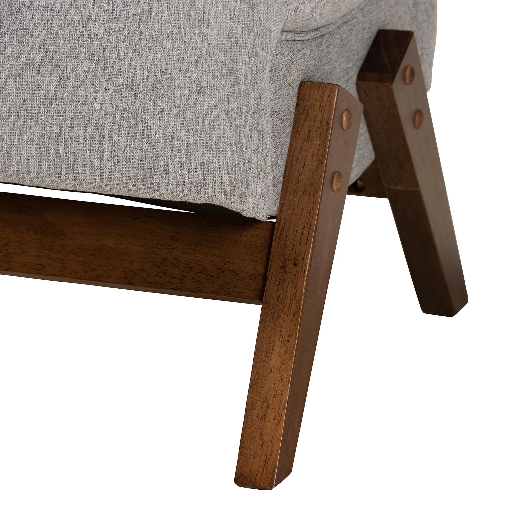 Baxton Studio Hanson Mid-Century Modern Light Grey Fabric and Walnut Brown Finished Wood Ottoman - Image 5