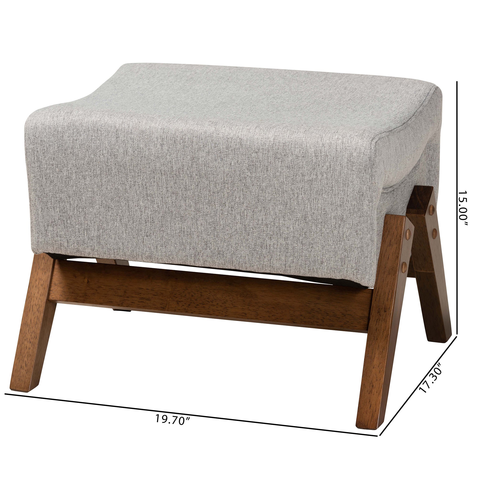 Baxton Studio Hanson Mid-Century Modern Light Grey Fabric and Walnut Brown Finished Wood Ottoman - Image 8