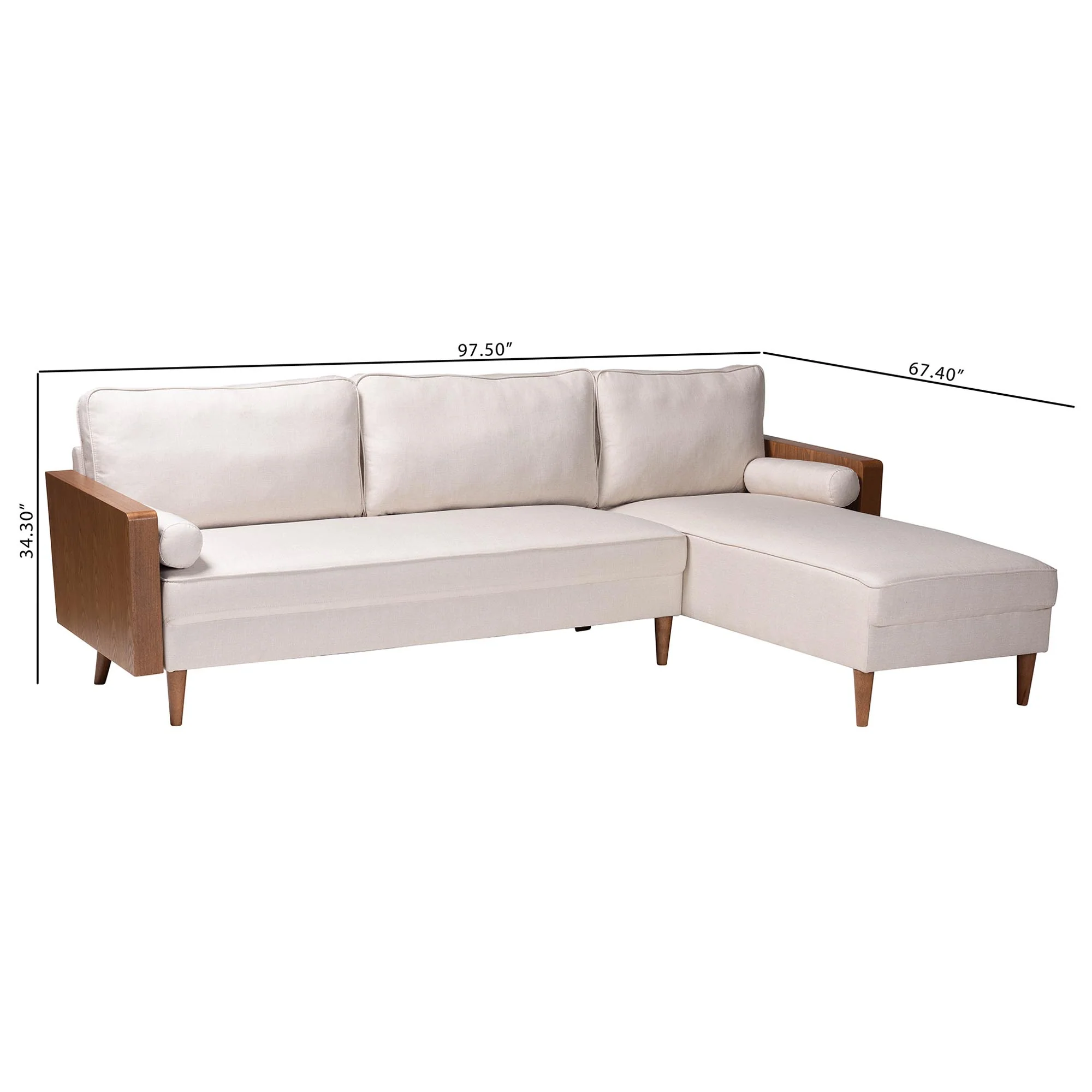 Baxton Studio Harleson Mid-Century Modern Beige Fabric and Walnut Brown Wood Right Facing Sectional Sofa - Image 2