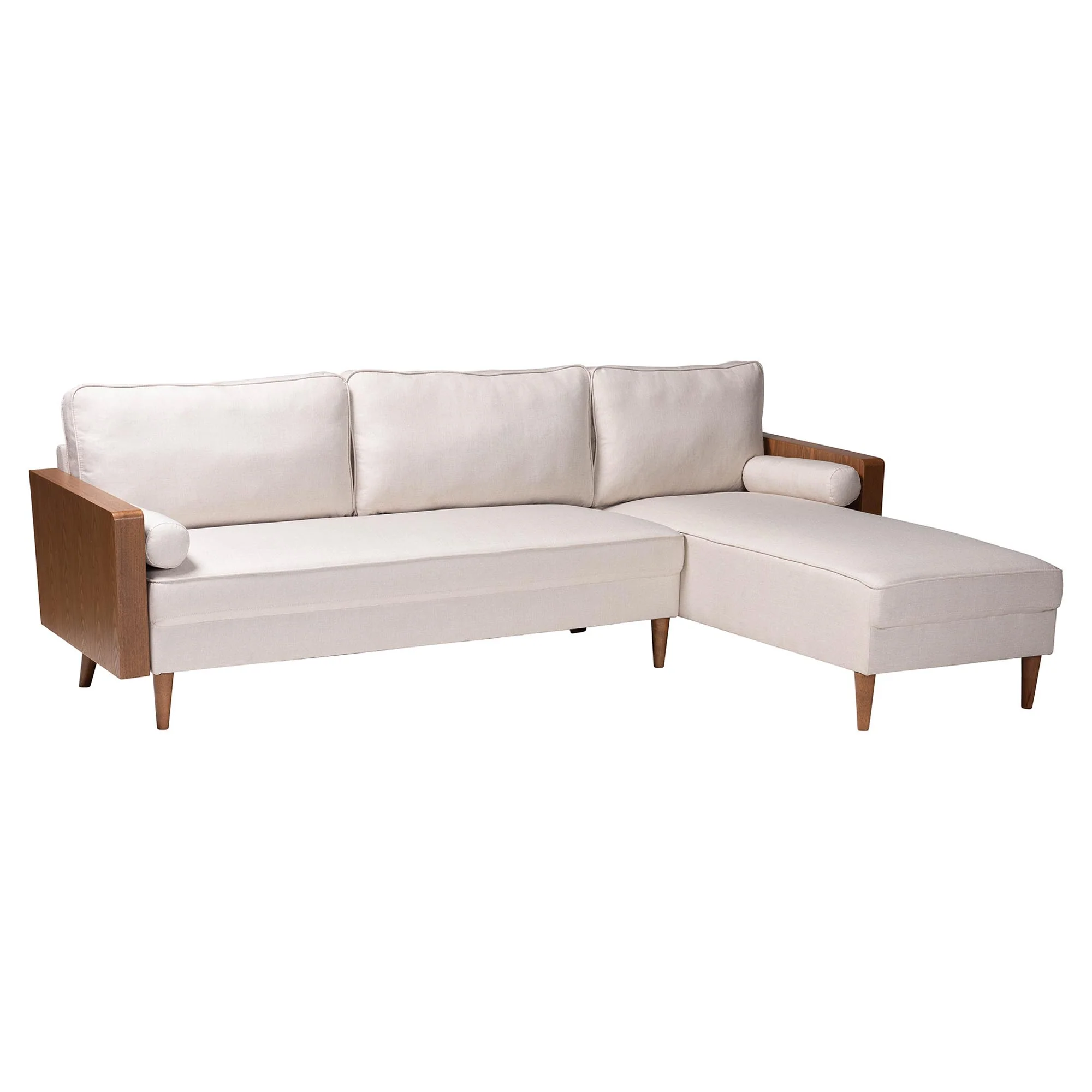 Baxton Studio Harleson Mid-Century Modern Beige Fabric and Walnut Brown Wood Right Facing Sectional Sofa - Image 3