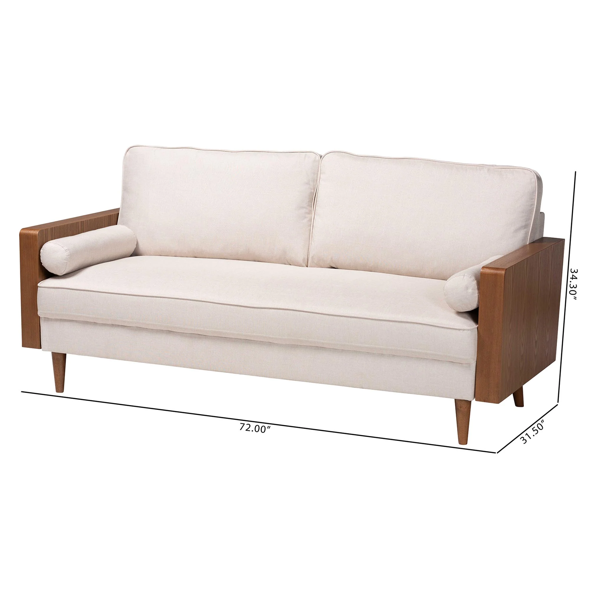 Baxton Studio Harleson Mid-Century Modern Beige Fabric and Walnut Brown Wood Sofa - Image 4
