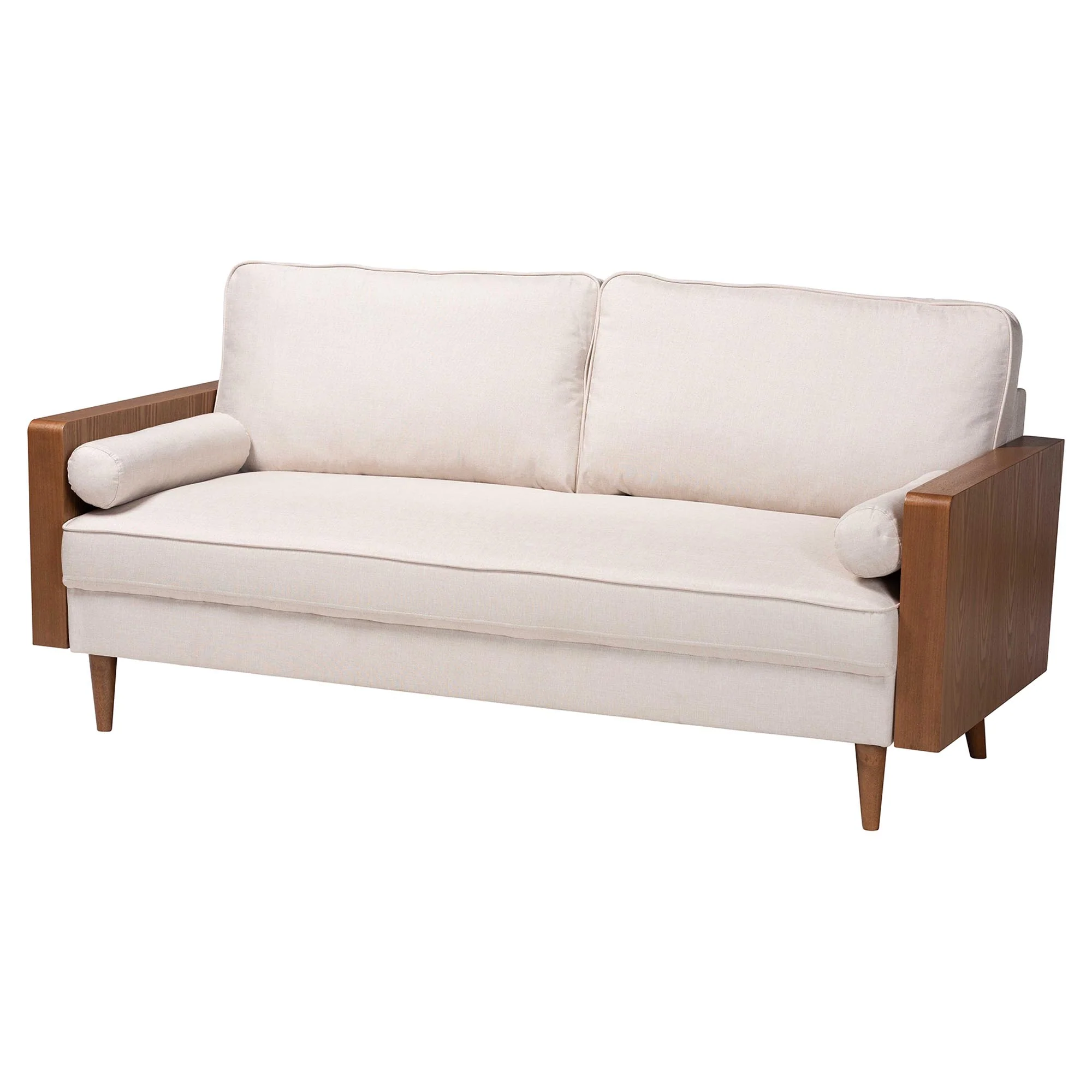 Baxton Studio Harleson Mid-Century Modern Beige Fabric and Walnut Brown Wood Sofa - Image 5