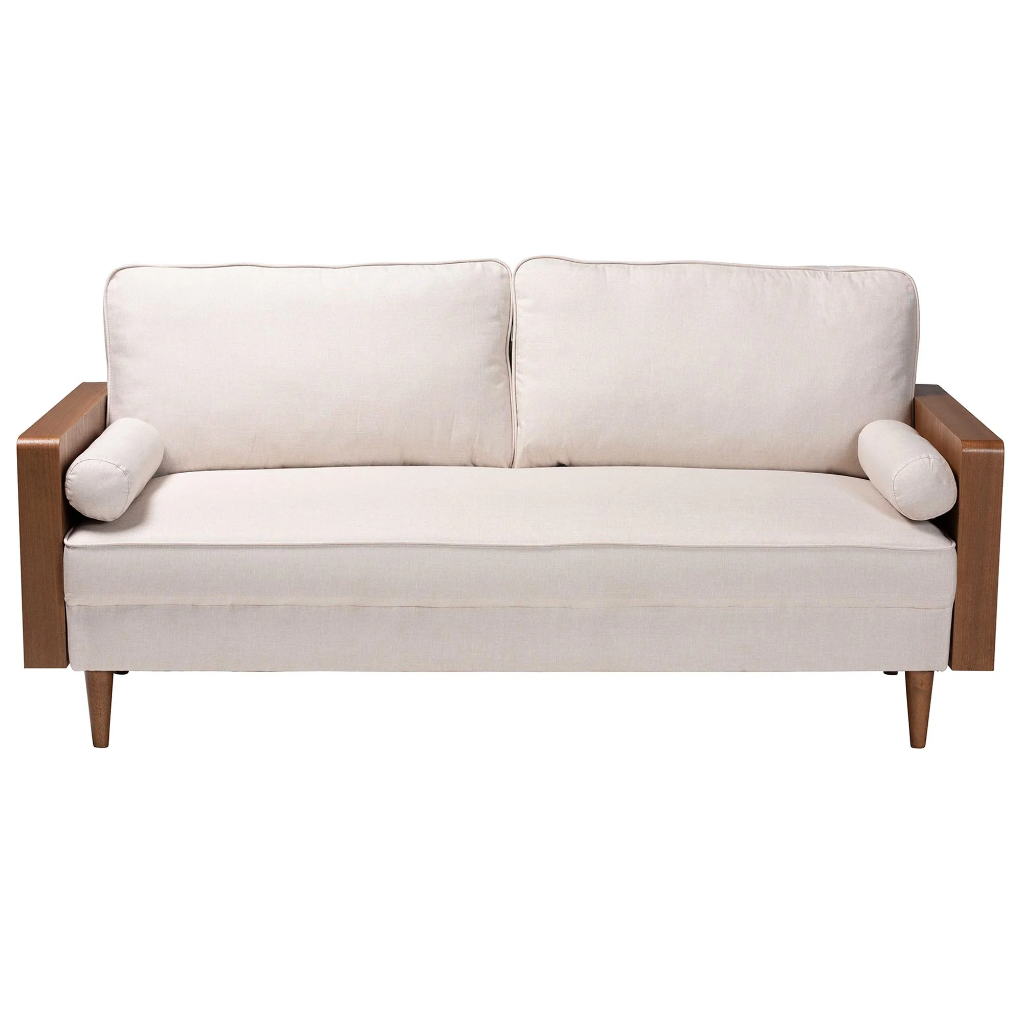 Baxton Studio Harleson Mid-Century Modern Beige Fabric and Walnut Brown Wood Sofa - Image 6