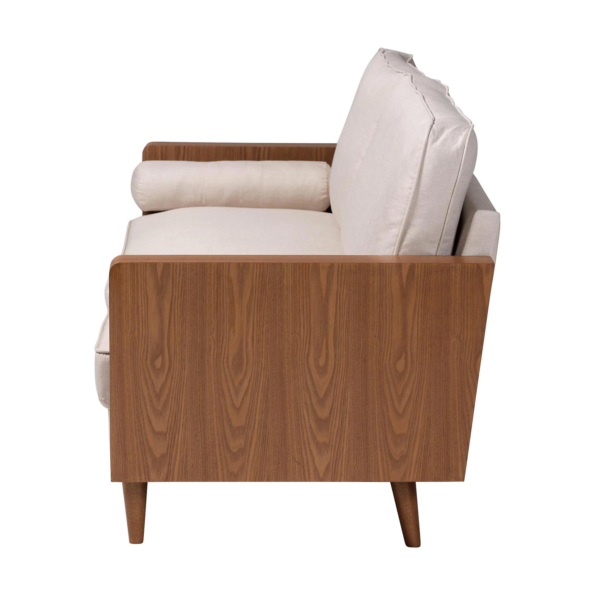 Baxton Studio Harleson Mid-Century Modern Beige Fabric and Walnut Brown Wood Sofa - Image 7
