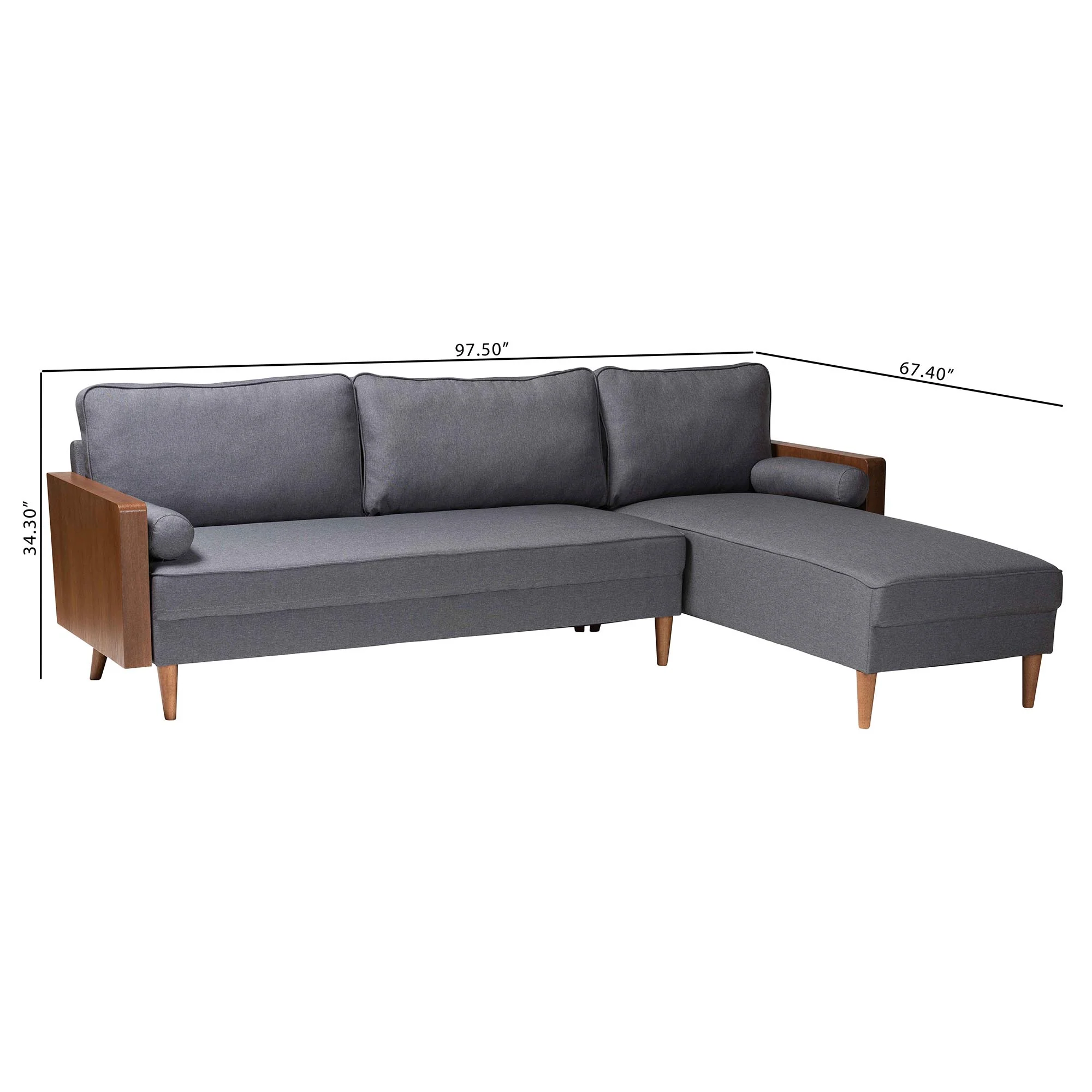 Baxton Studio Harleson Mid-Century Modern Grey Fabric and Walnut Brown Wood Right Facing Sectional Sofa - Image 2