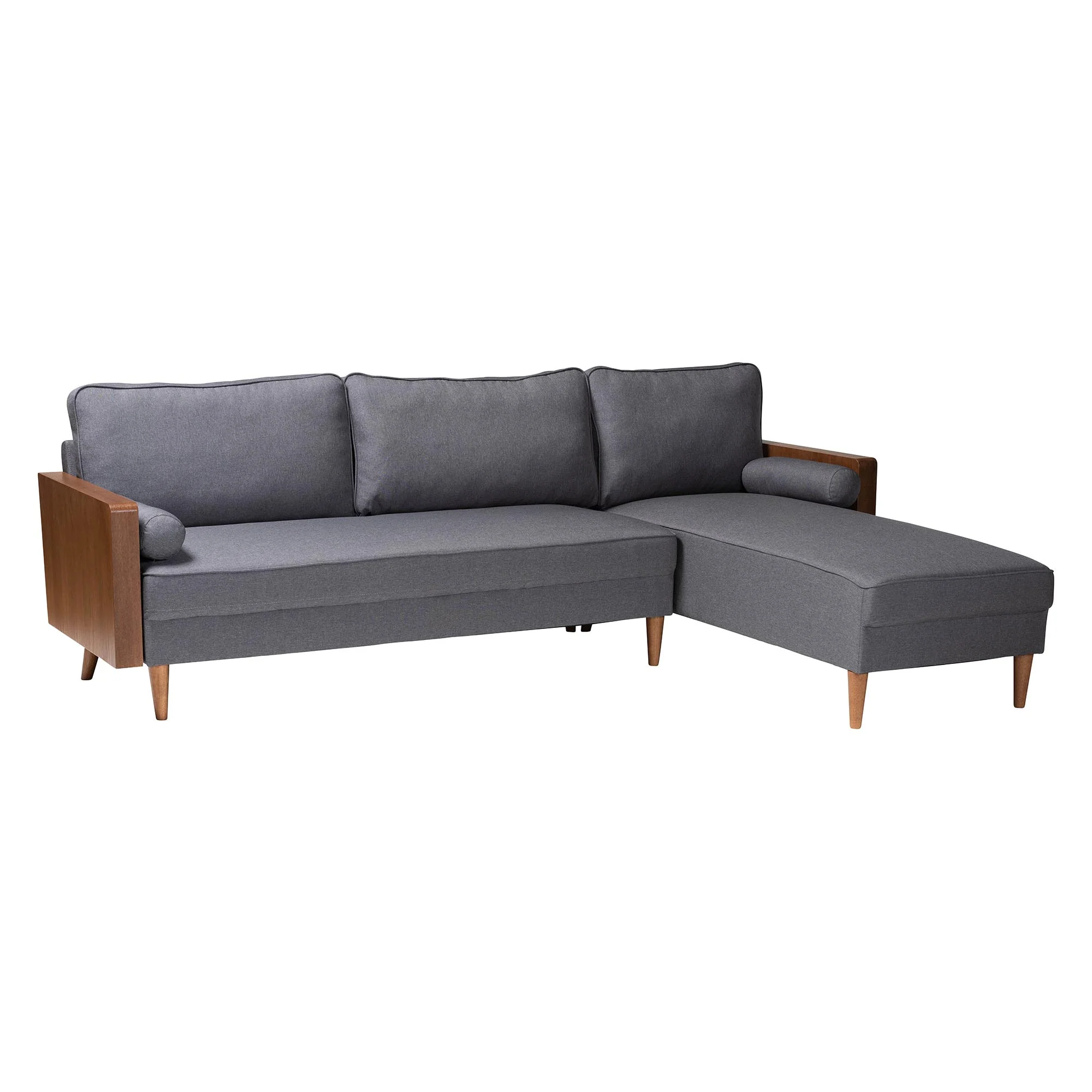 Baxton Studio Harleson Mid-Century Modern Grey Fabric and Walnut Brown Wood Right Facing Sectional Sofa - Image 3