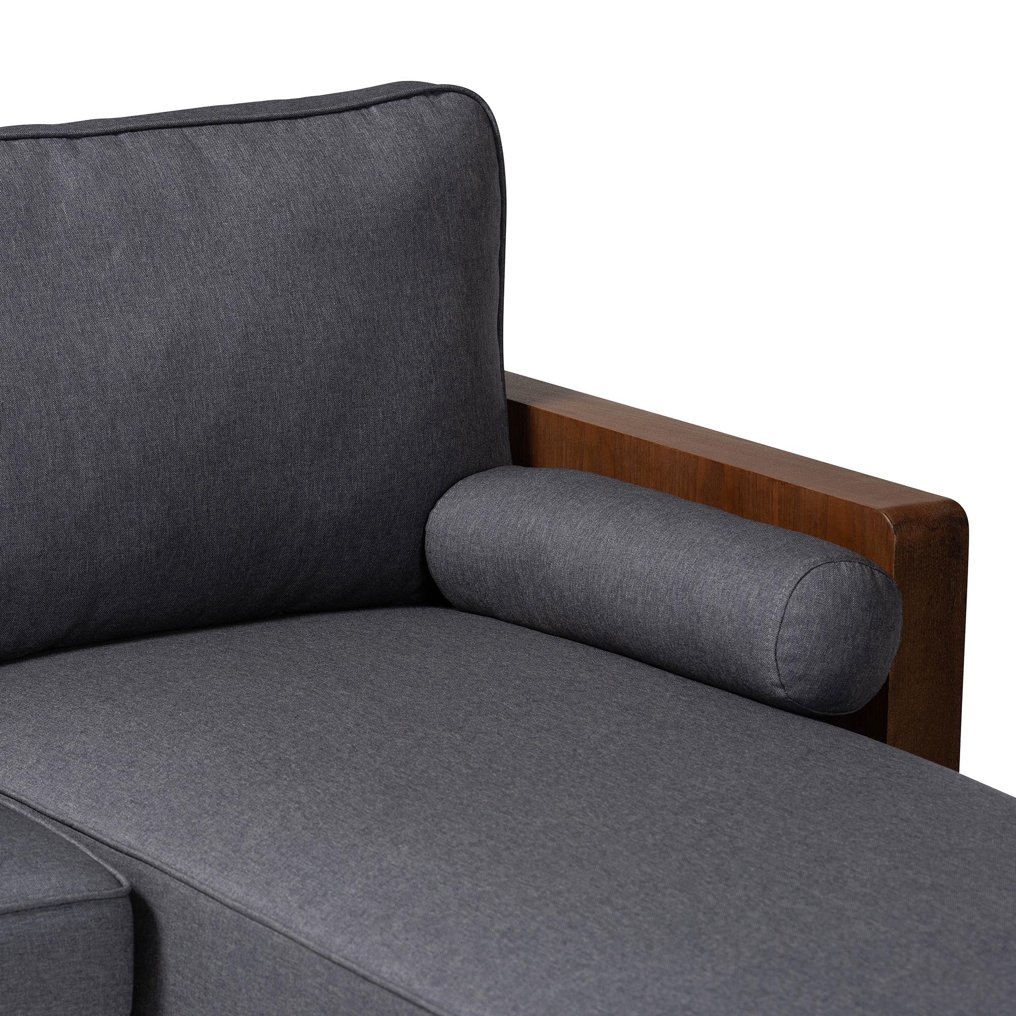Baxton Studio Harleson Mid-Century Modern Grey Fabric and Walnut Brown Wood Right Facing Sectional Sofa - Image 4