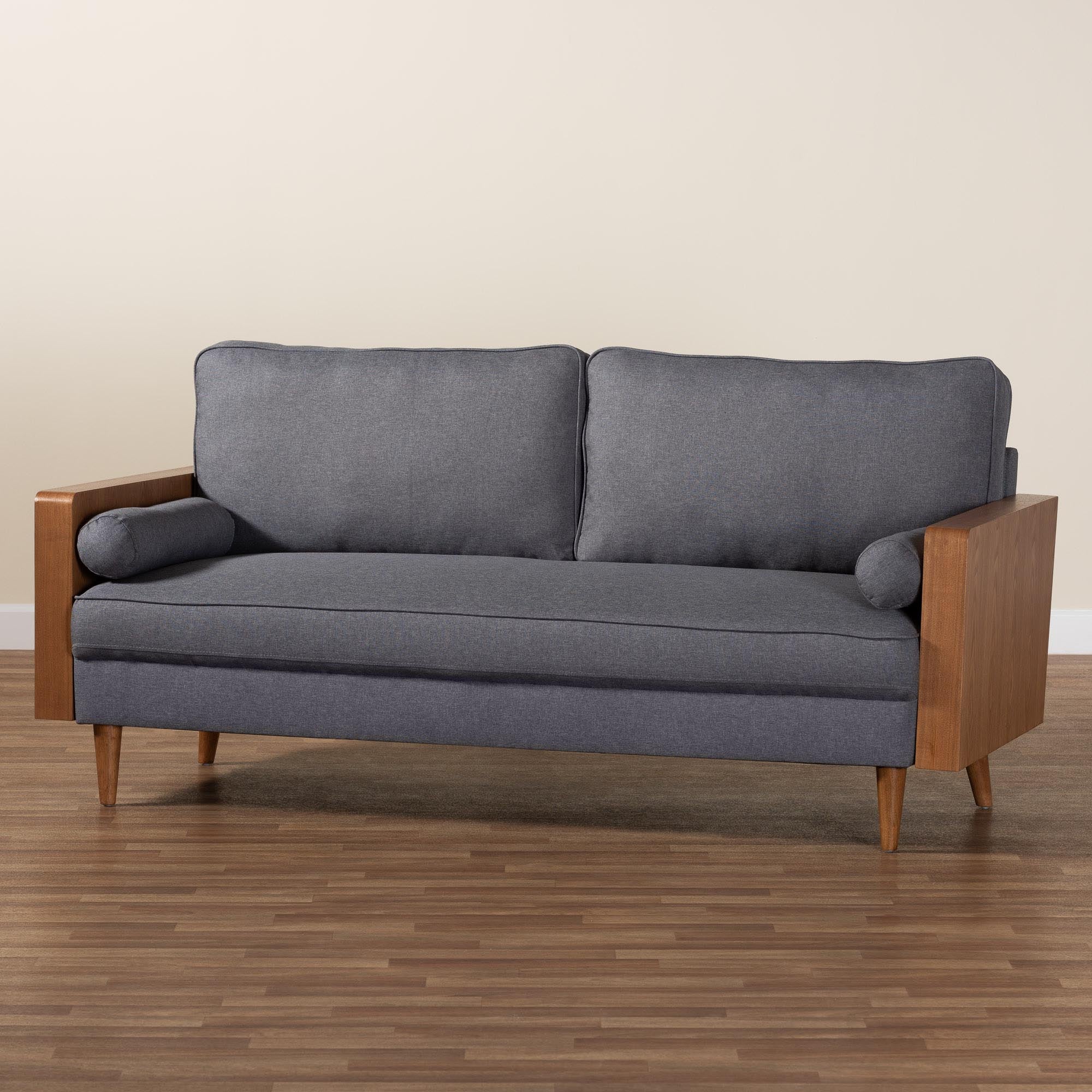 Baxton Studio Harleson Mid-Century Modern Grey Fabric and Walnut Brown Wood Sofa - Image 3