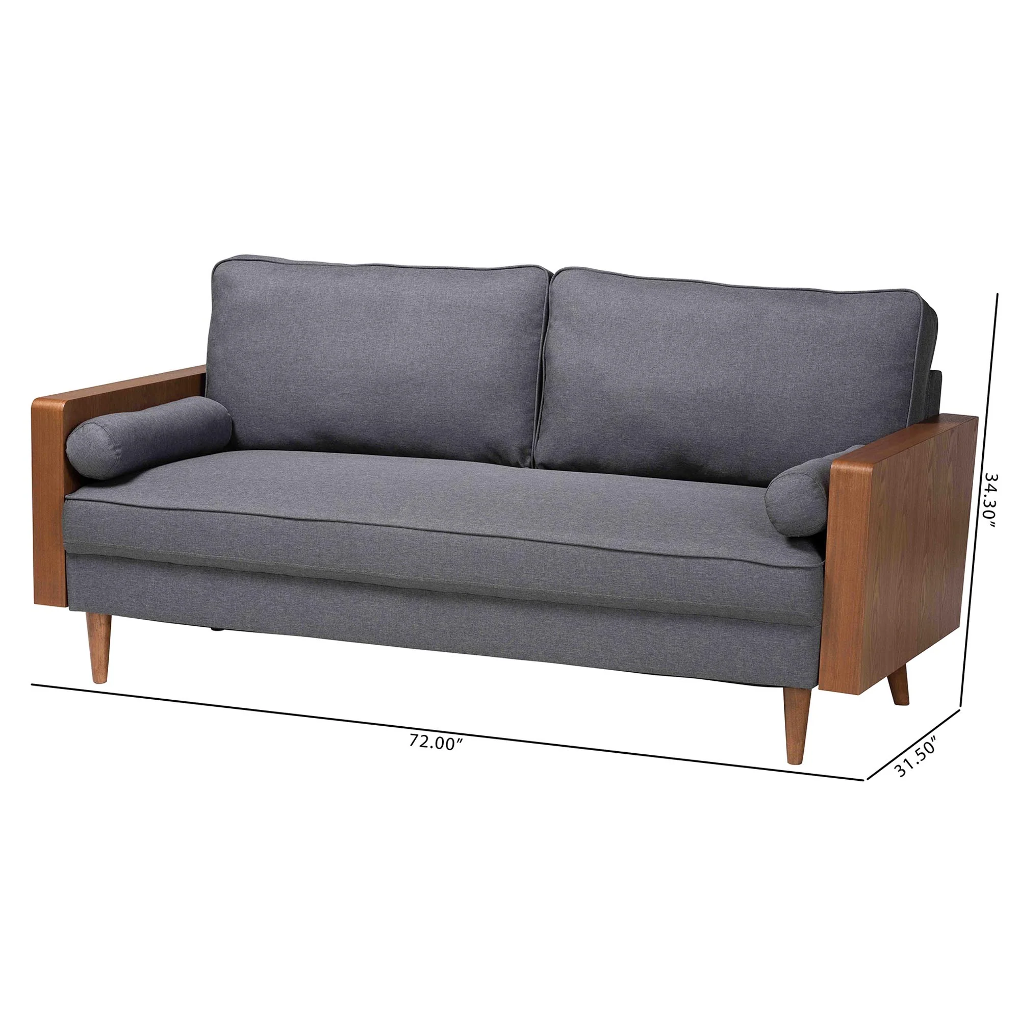 Baxton Studio Harleson Mid-Century Modern Grey Fabric and Walnut Brown Wood Sofa - Image 4