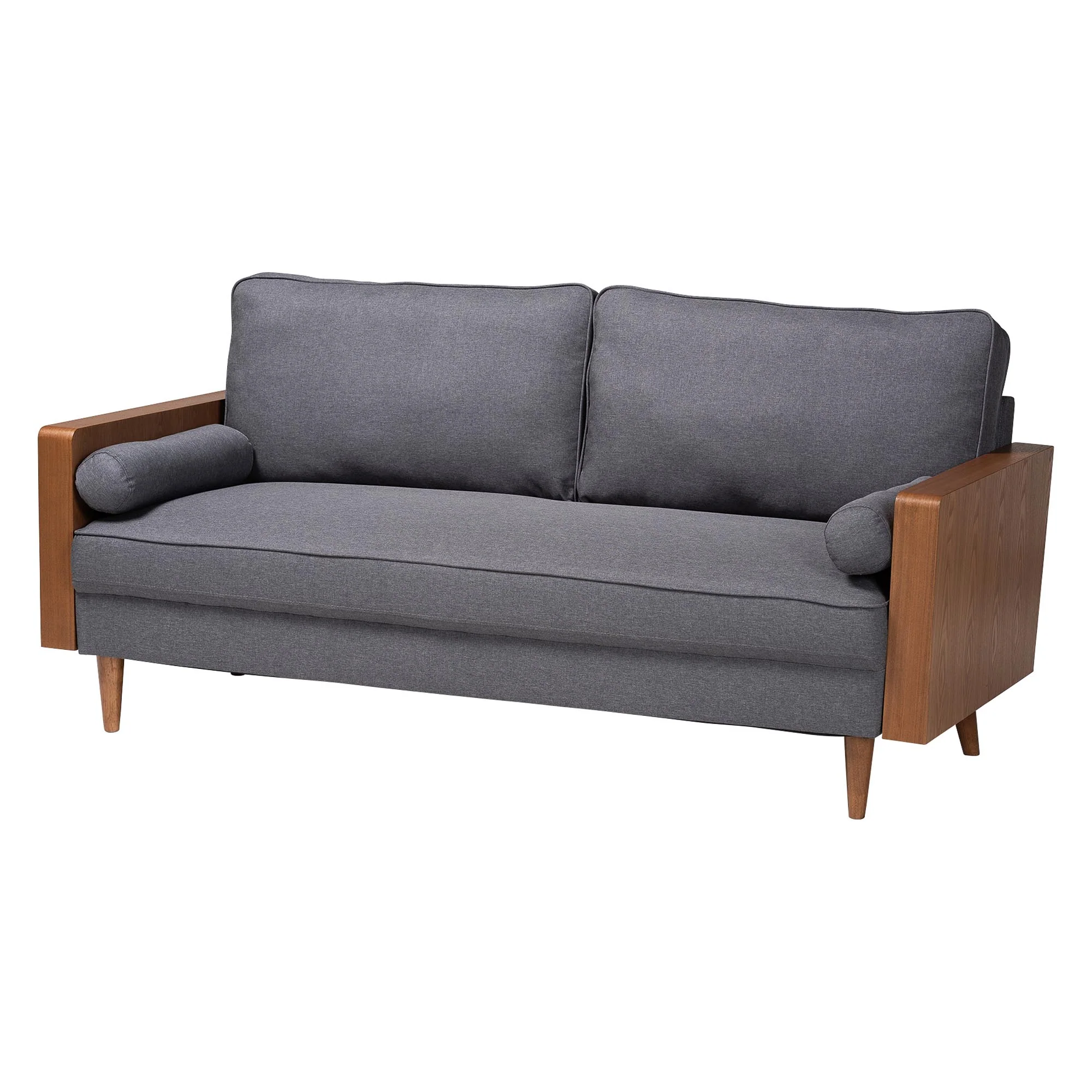 Baxton Studio Harleson Mid-Century Modern Grey Fabric and Walnut Brown Wood Sofa - Image 5