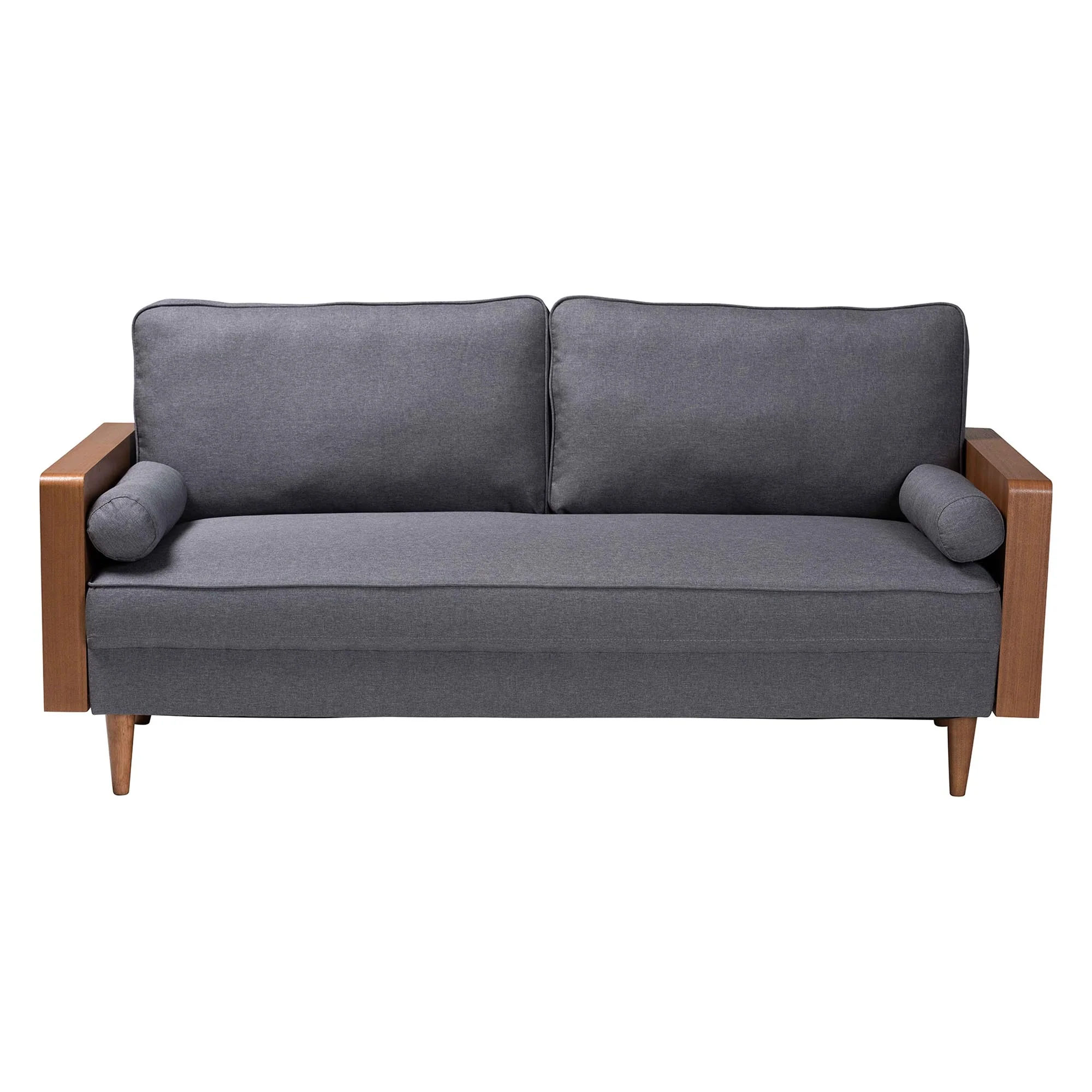 Baxton Studio Harleson Mid-Century Modern Grey Fabric and Walnut Brown Wood Sofa - Image 6