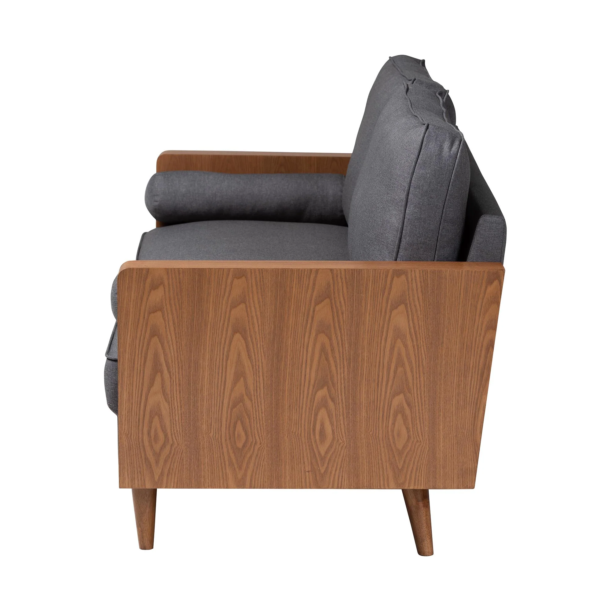 Baxton Studio Harleson Mid-Century Modern Grey Fabric and Walnut Brown Wood Sofa - Image 7